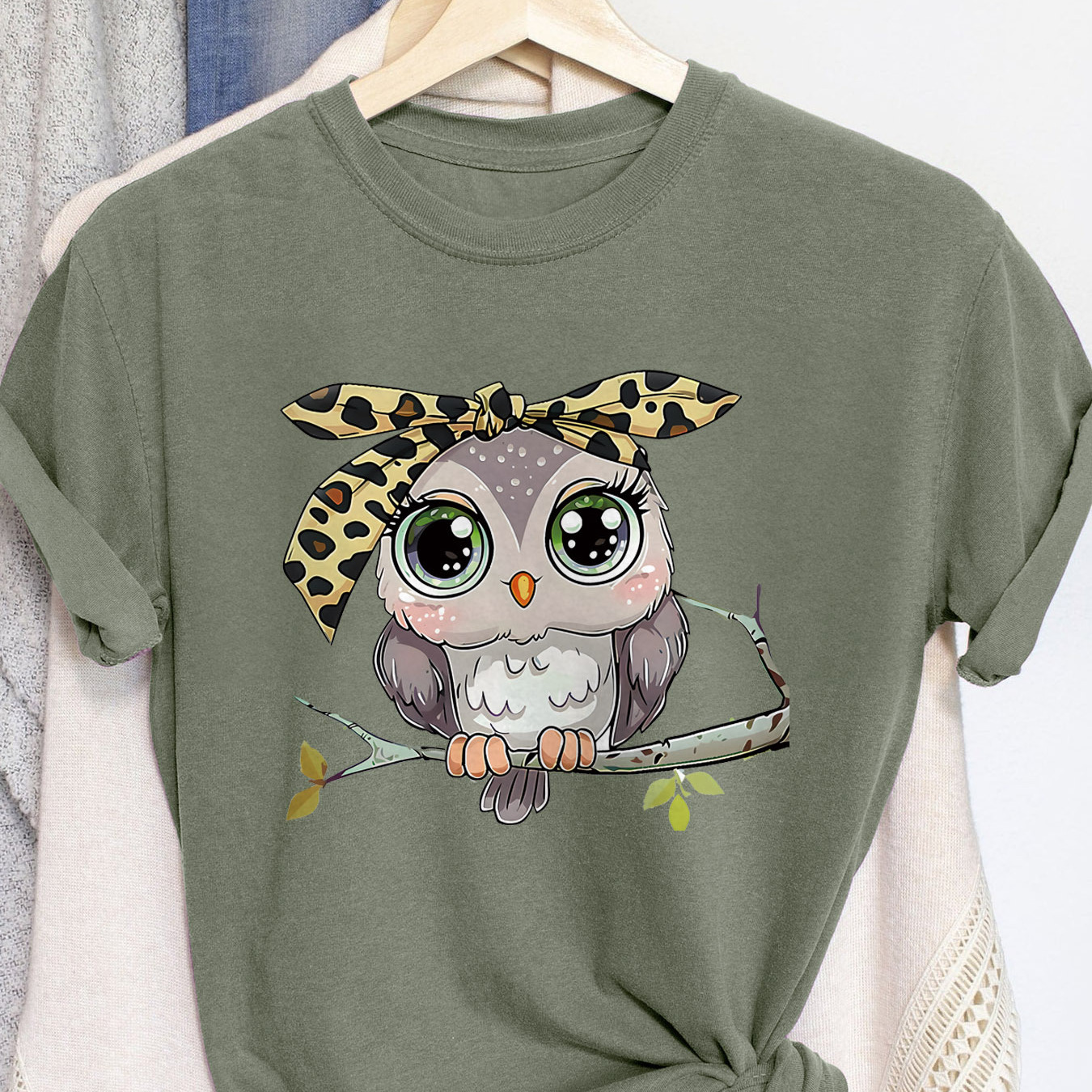 

Owl Print T-shirt, Short Sleeve Crew Neck Casual Top For Summer & Spring, Women's Clothing