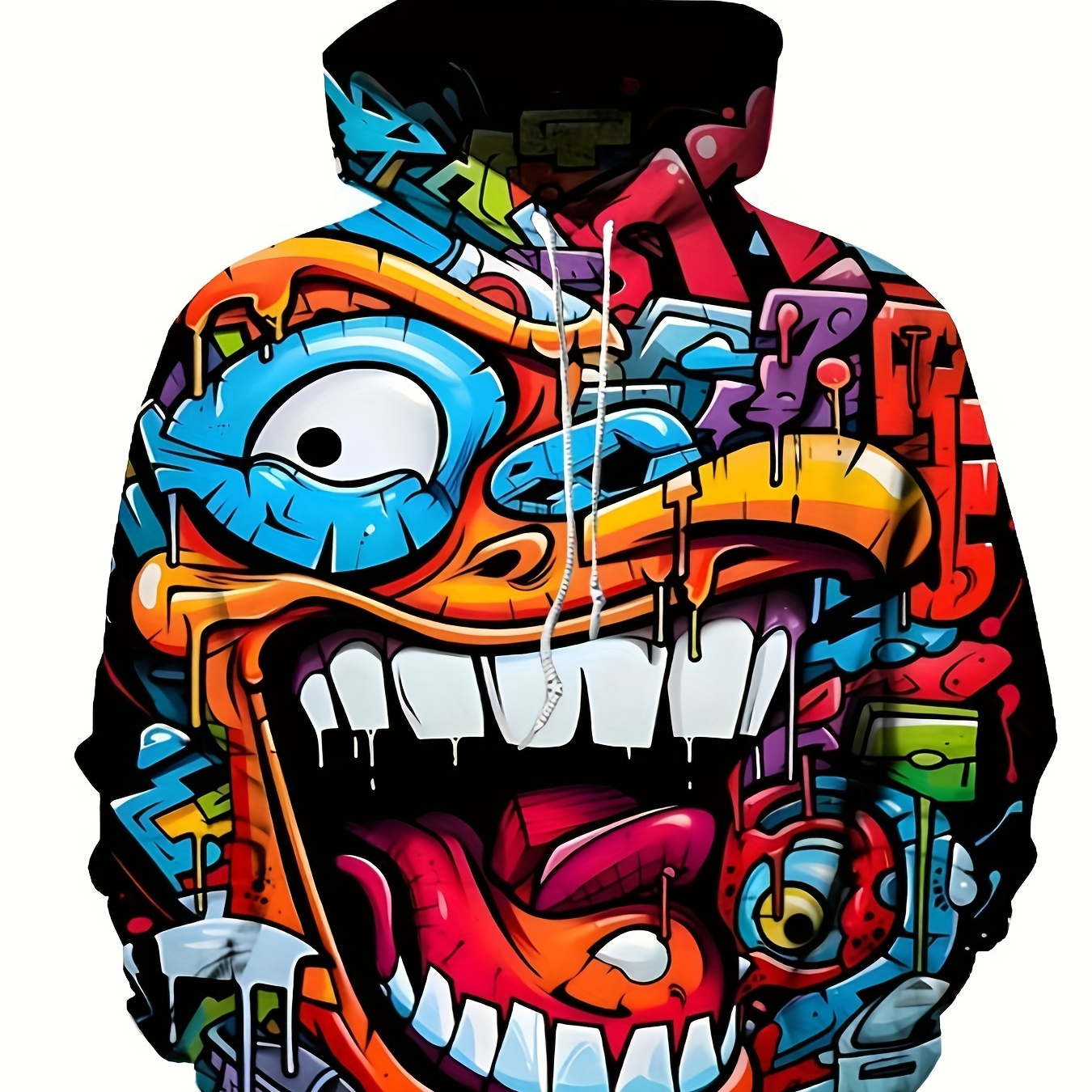 

Plus Size Men' Hoodie, Long Sleeve Casual Sporty Style Fancy Abstract Hiphop Face Print Hooded Sweatshirt