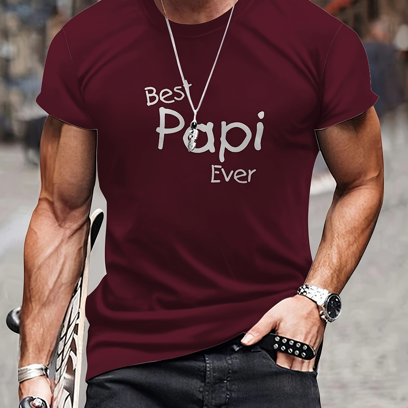 

Men's Lightweight And Loose Fit Solid Color And Alphabet Print "best Papi Ever" T-shirt With Crew Neck And Short Sleeve, Casual And Stylish Tops Suitable For Summer Leisurewear