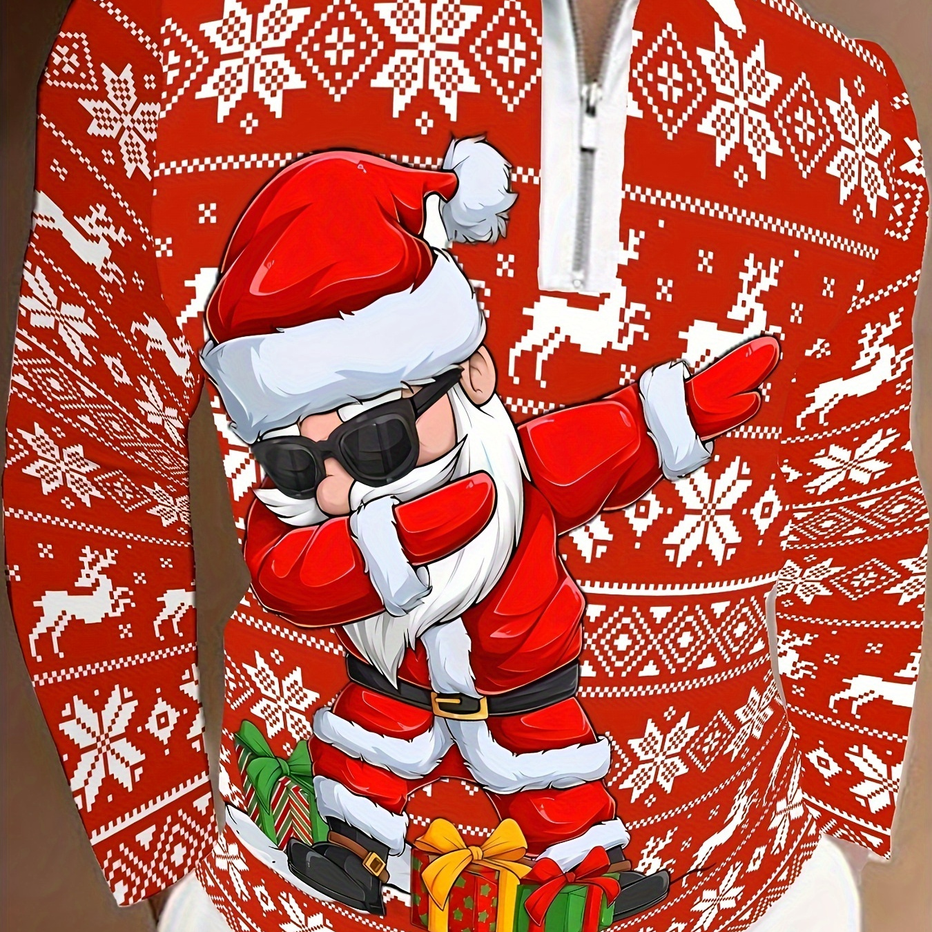 Plus Size Men's Christmas Santa Claus Print Lapel Jacket Fashion Casual Tshirt, Men's Clothing