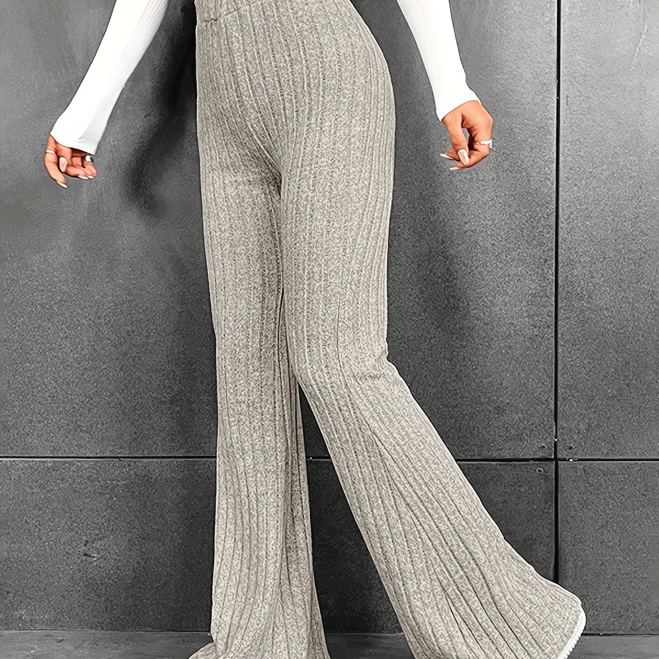 

Ribbed Wide Leg Slim Pants, Elegant Loose Pants For Spring & Summer, Women's Clothing