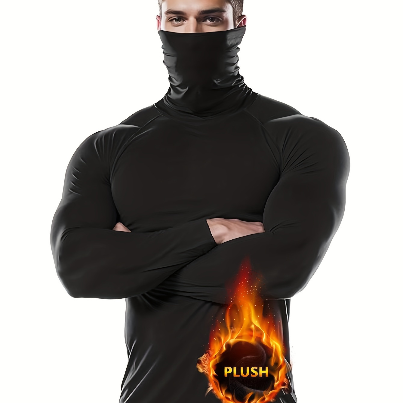

Men's Thermal Long Sleeve Shirt With Fleece-lined, Lightweight Breathable Quick- Layer For Sports, Outdoor Activities, Running, And Casual Wear
