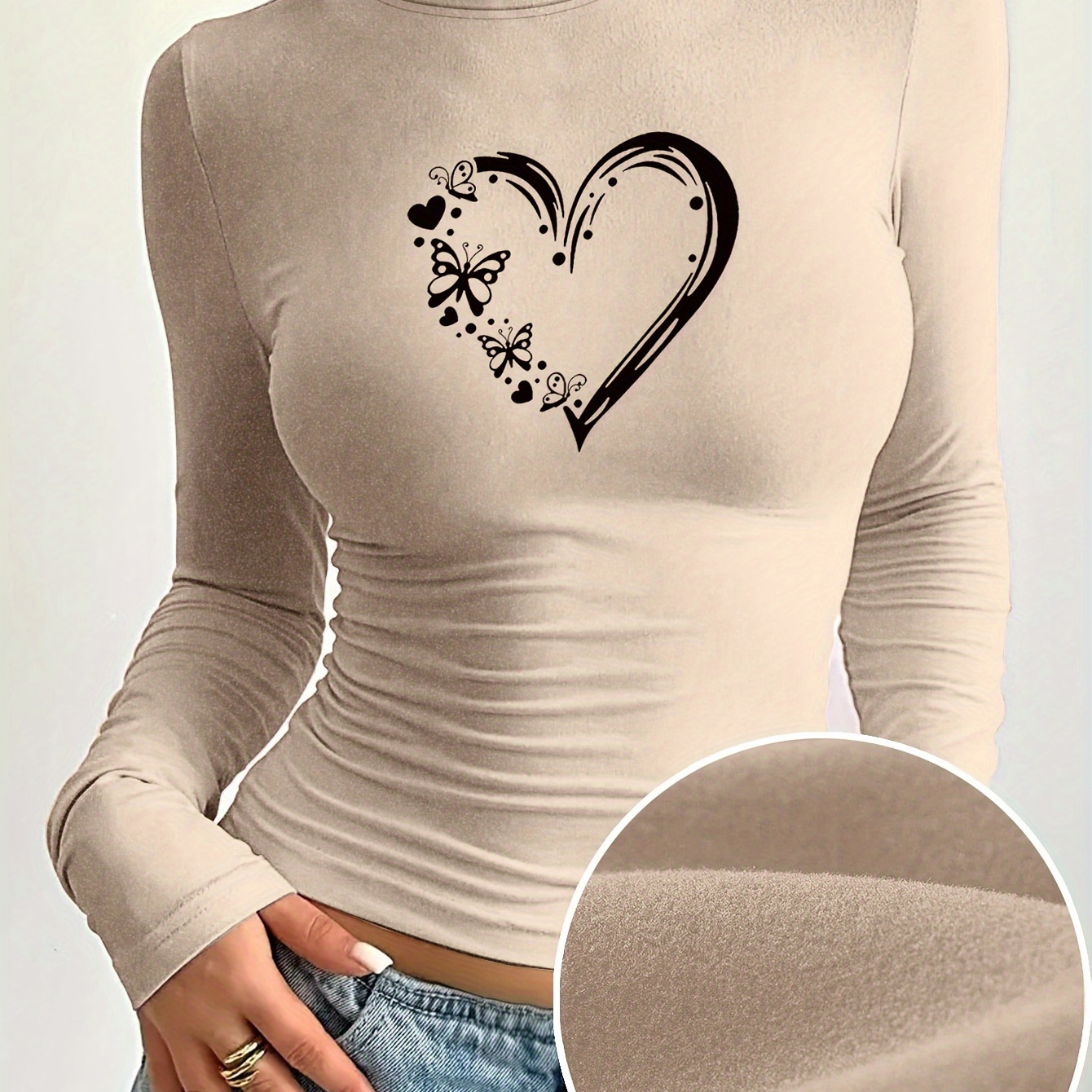 

T-shirts, Long Sleeve Crew Neck Casual Warm Layer Top For Winter & Fall, Women's Clothing