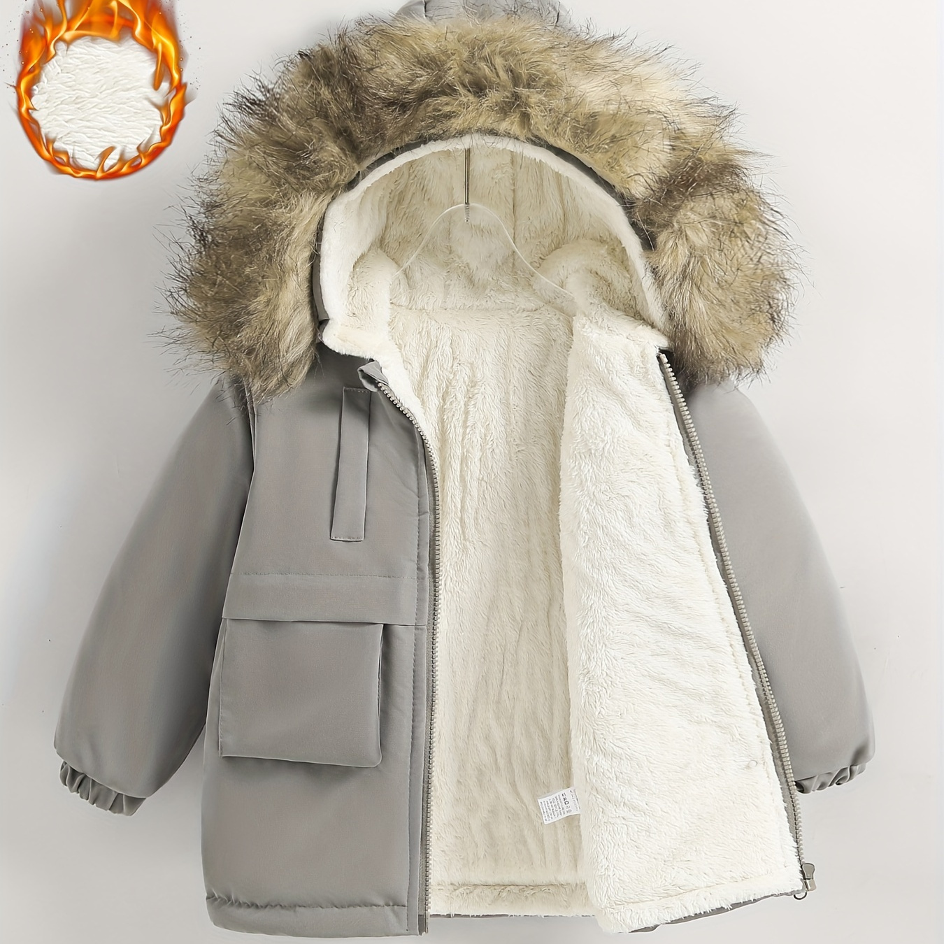 

Boy's Long Winter Coat With Faux Fur Hood - Stylish And Warm For Fall/winter