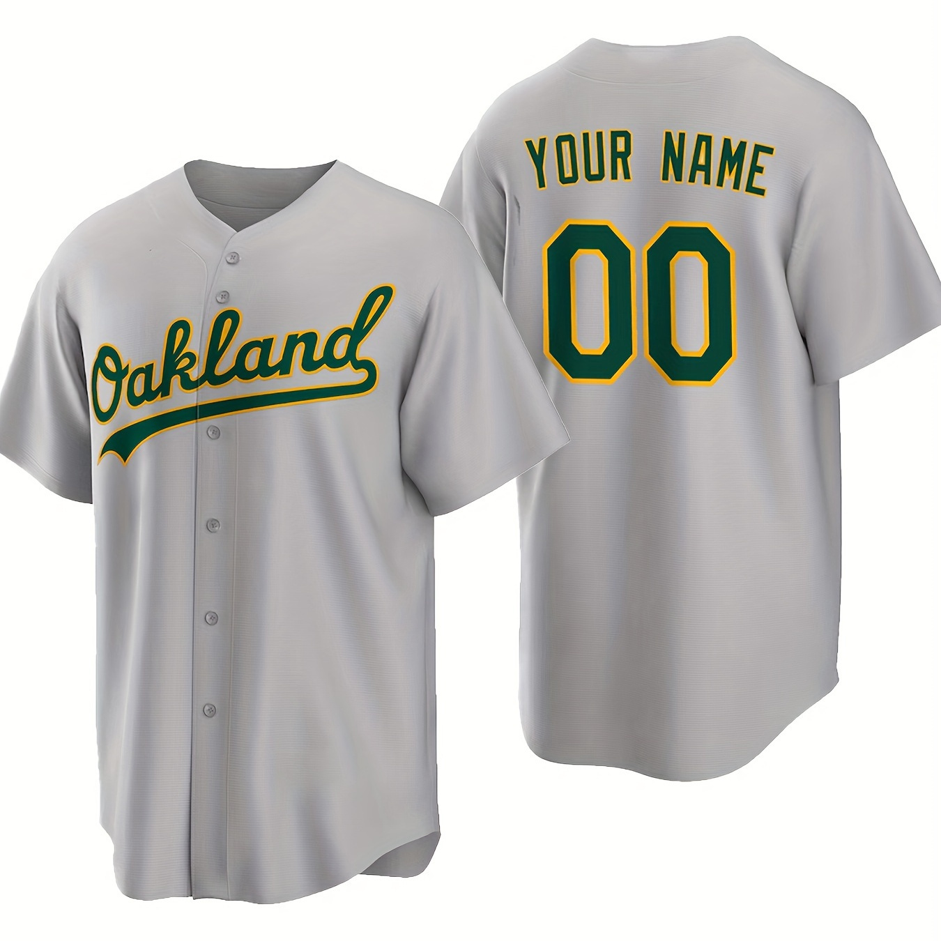 

Personalized Custom Baseball Jersey Shirt For Men, Your Diy Name Numbers & Oakland Graphic Print Short Sleeve Button Up Shirt For Competition Party Training