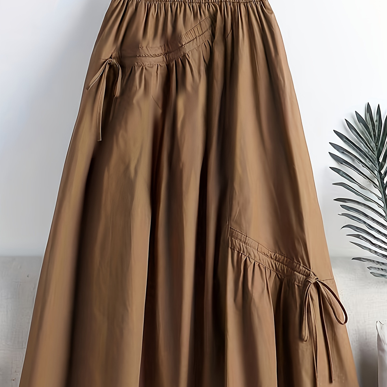 

Solid High Waist Skirt, Casual Drawstring A-line Skirt, Women's Clothing