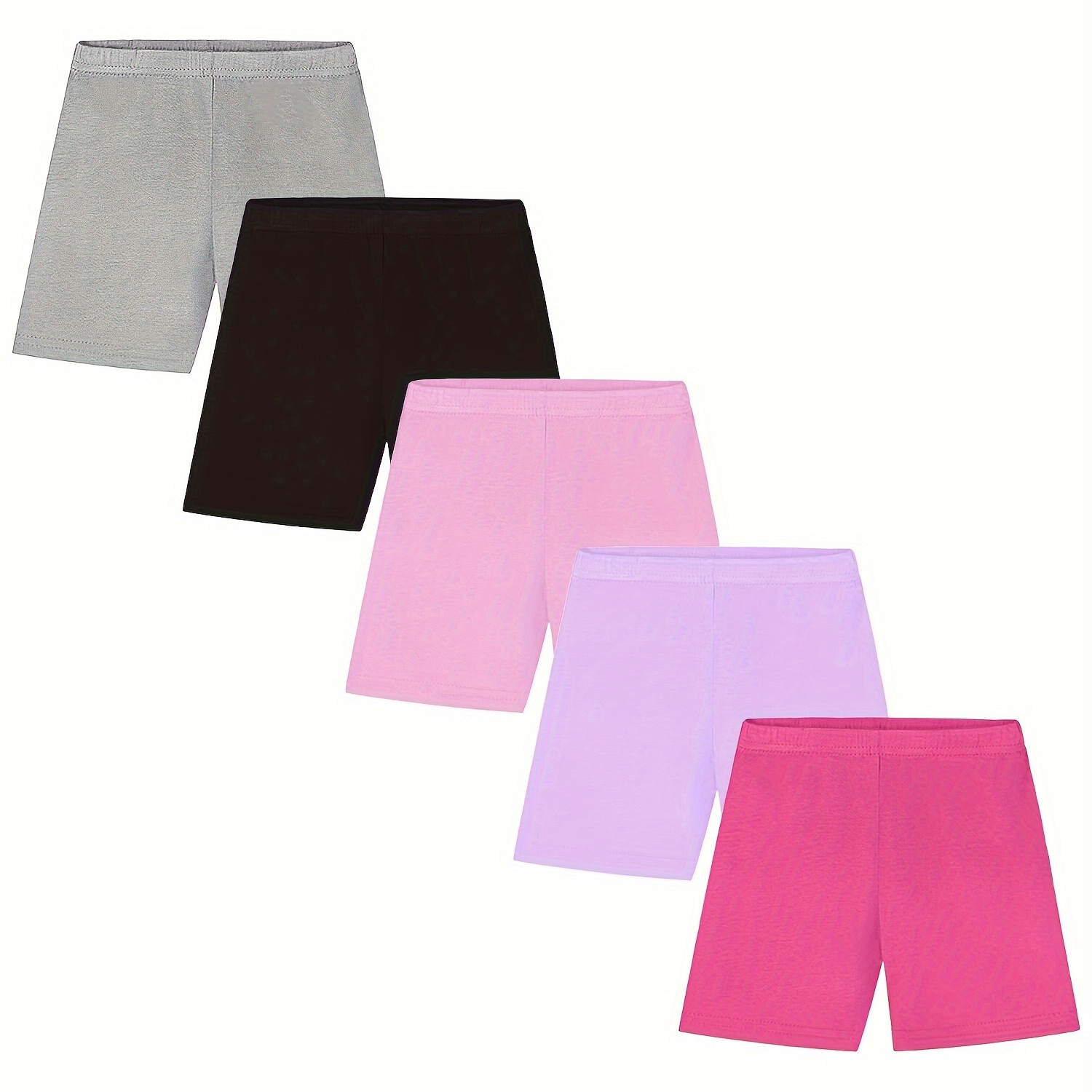 

5pcs Girls Dance Shorts Ultra-soft Sports Bike Shorts Breathable & Stretchy Solid Colors Girls Shorts Under Dress