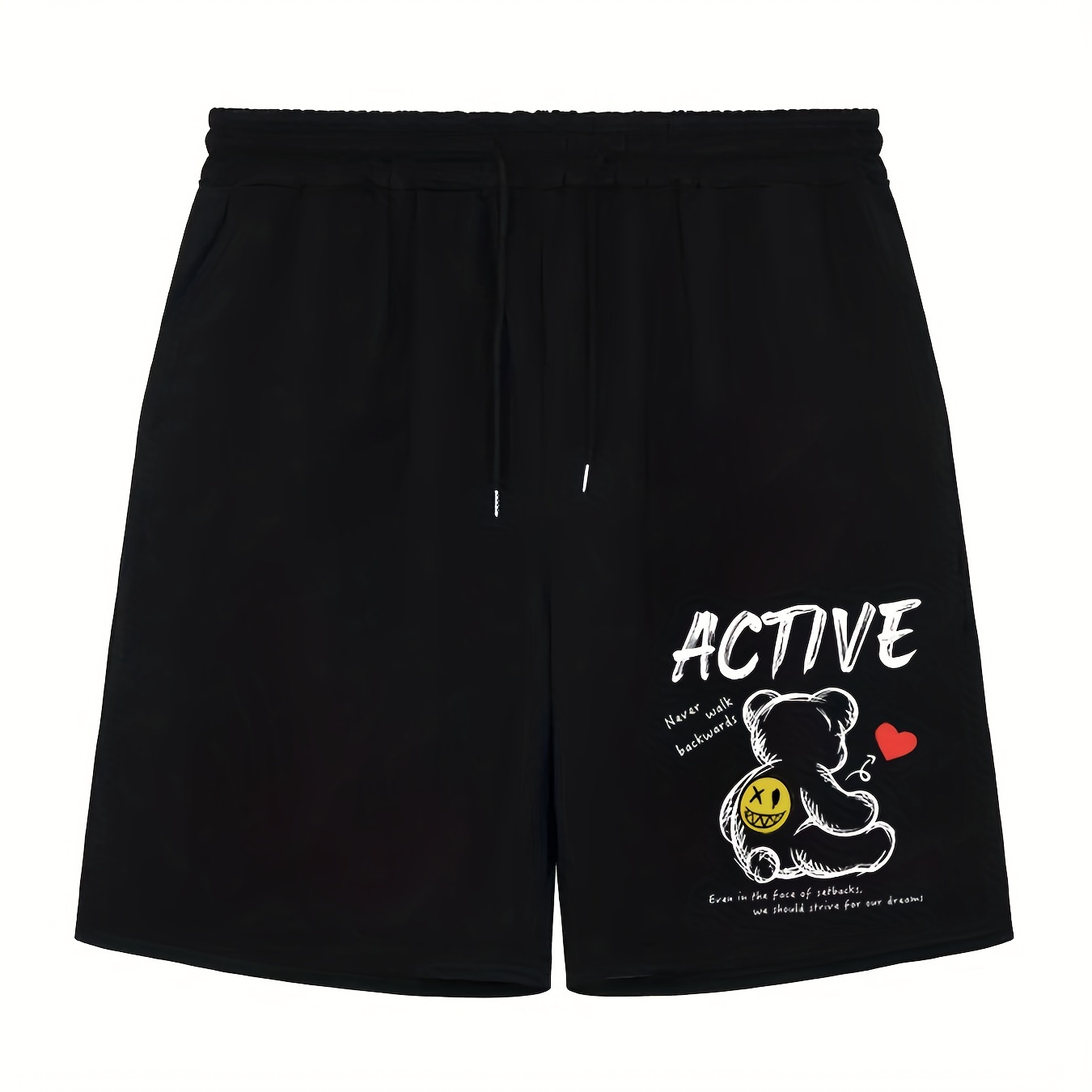 

Active Bear Comfy Shorts, Men's Casual Solid Color Slightly Stretch Elastic Waist Drawstring Shorts For Summer