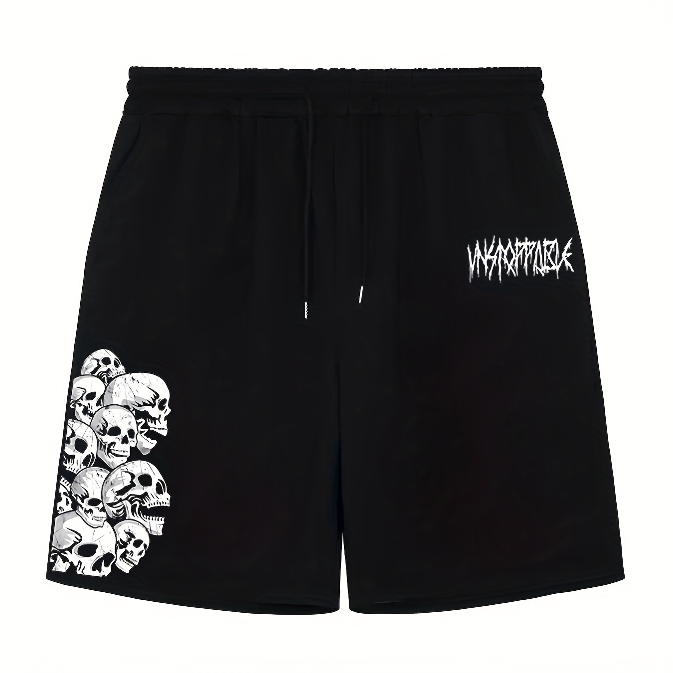 

Skull Comfy Shorts, Men's Casual Solid Color Slightly Stretch Elastic Waist Drawstring Shorts For Summer