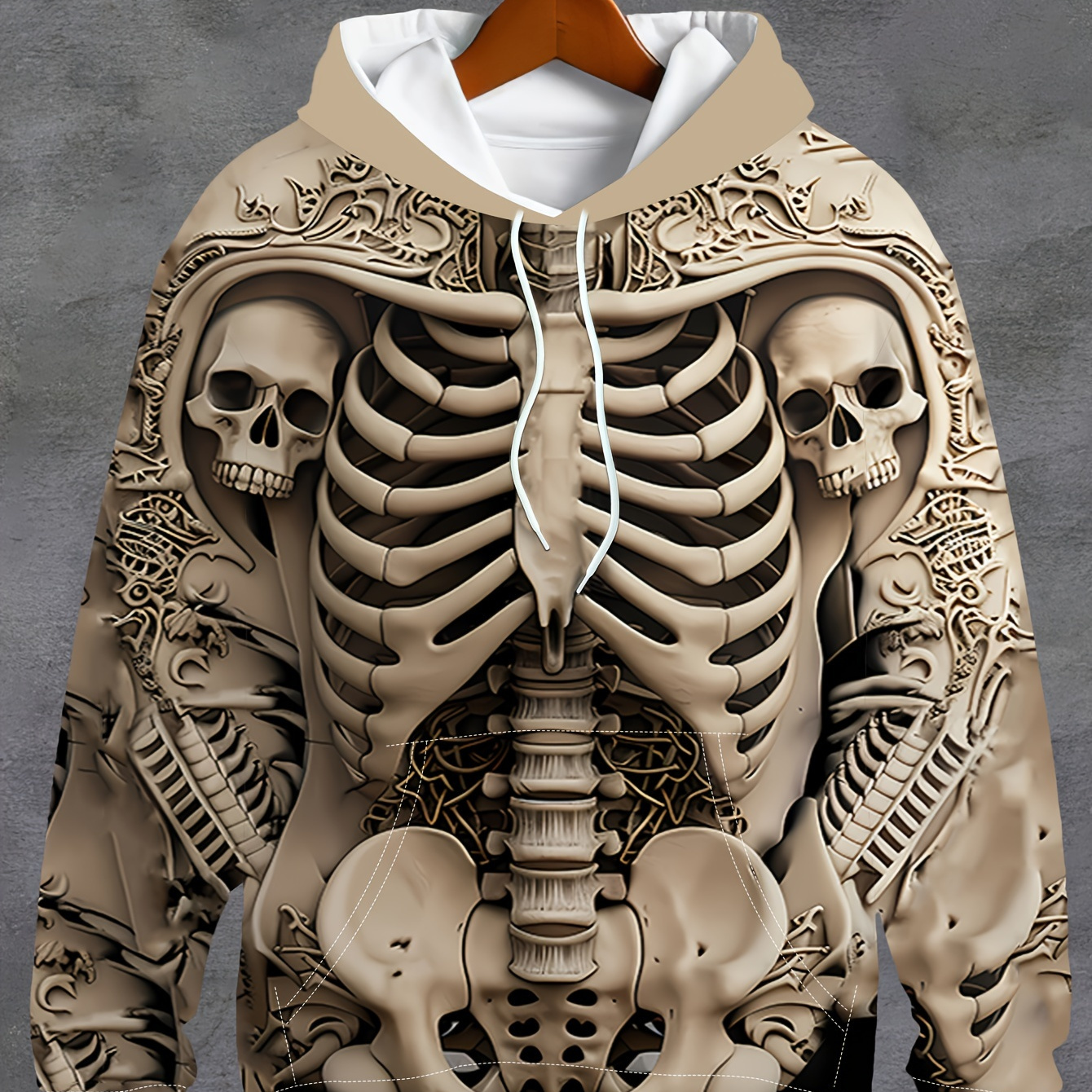 

Men's 3d Skeleton Skull Print Long Sleeve Hoodie – Casual Hooded Sweatshirt With Drawstring Pocket, Knit Polyester Fabric, , Fall/