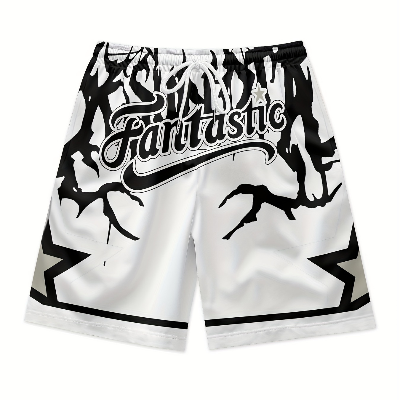 

Letters Star Print Men's Summer Drawstring White Waist Shorts Quick Dry Breathable Polyester Shorts Daily Streetwear Vacation Beach Shorts Sweatpants Sport Clothing Bottoms