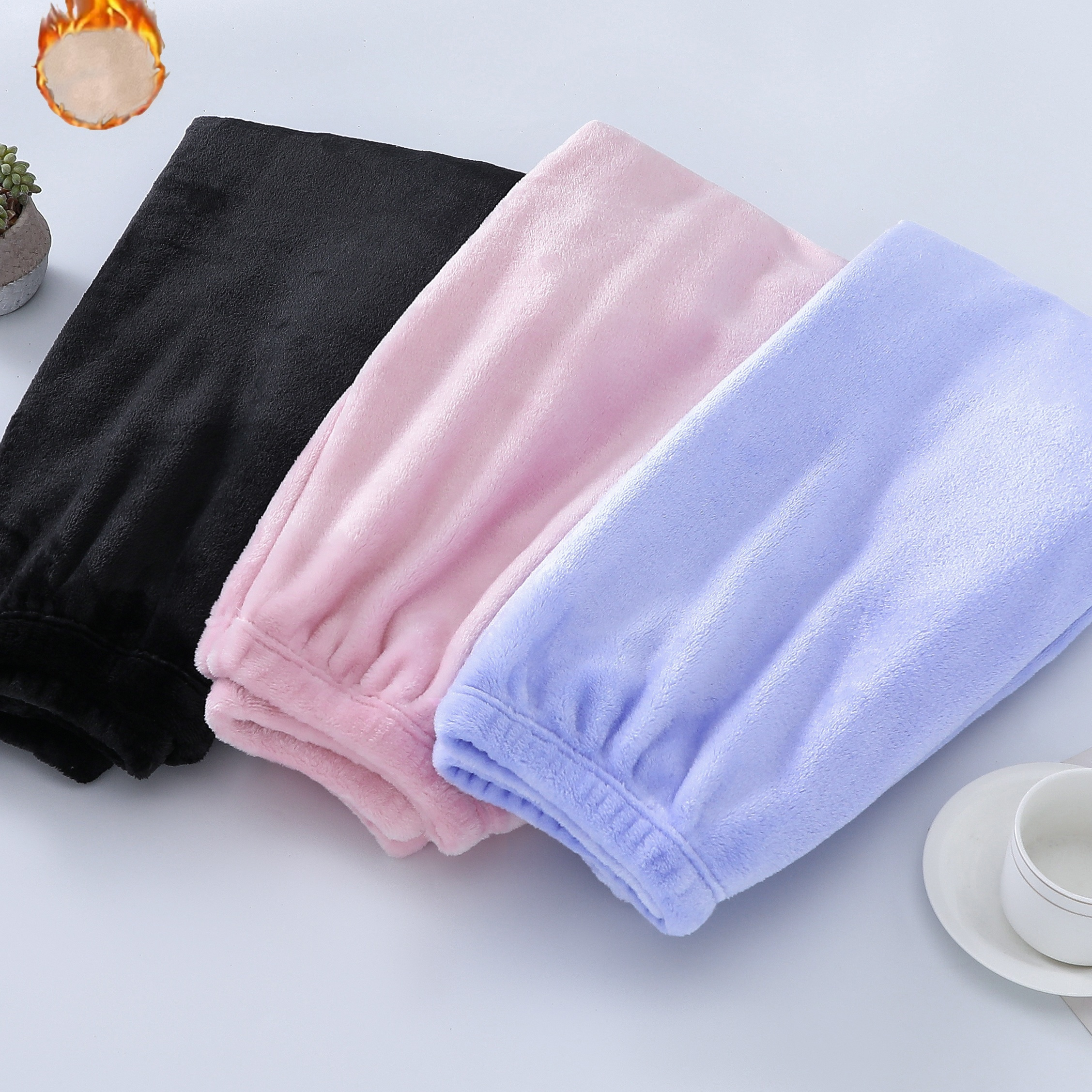 

3pcs Solid Fuzzy Sleep Bottoms, Warm & Cozy Home Sleep Pants, Women's Sleepwear & Loungewear