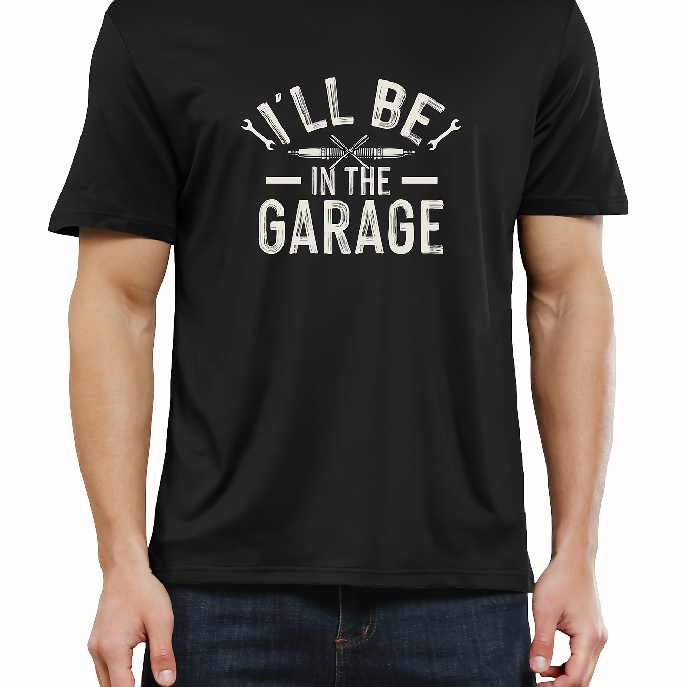 

I'll Be In The Garage Print Tee Shirt, Tees For Men, Casual Short Sleeve T-shirt For Summer