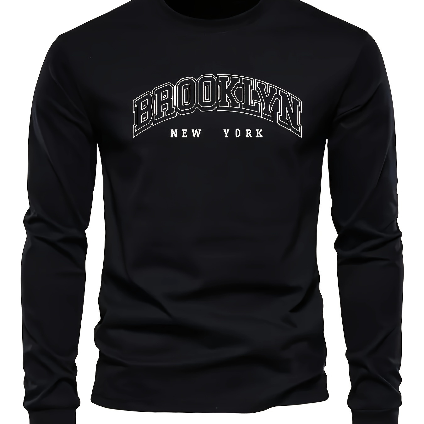 

Brooklyn New York Print, Men's Graphic Design Crew Neck Long Sleeve T-shirt, Casual Comfortable Shirt For All Seasons, Men's Casual Clothing Tops