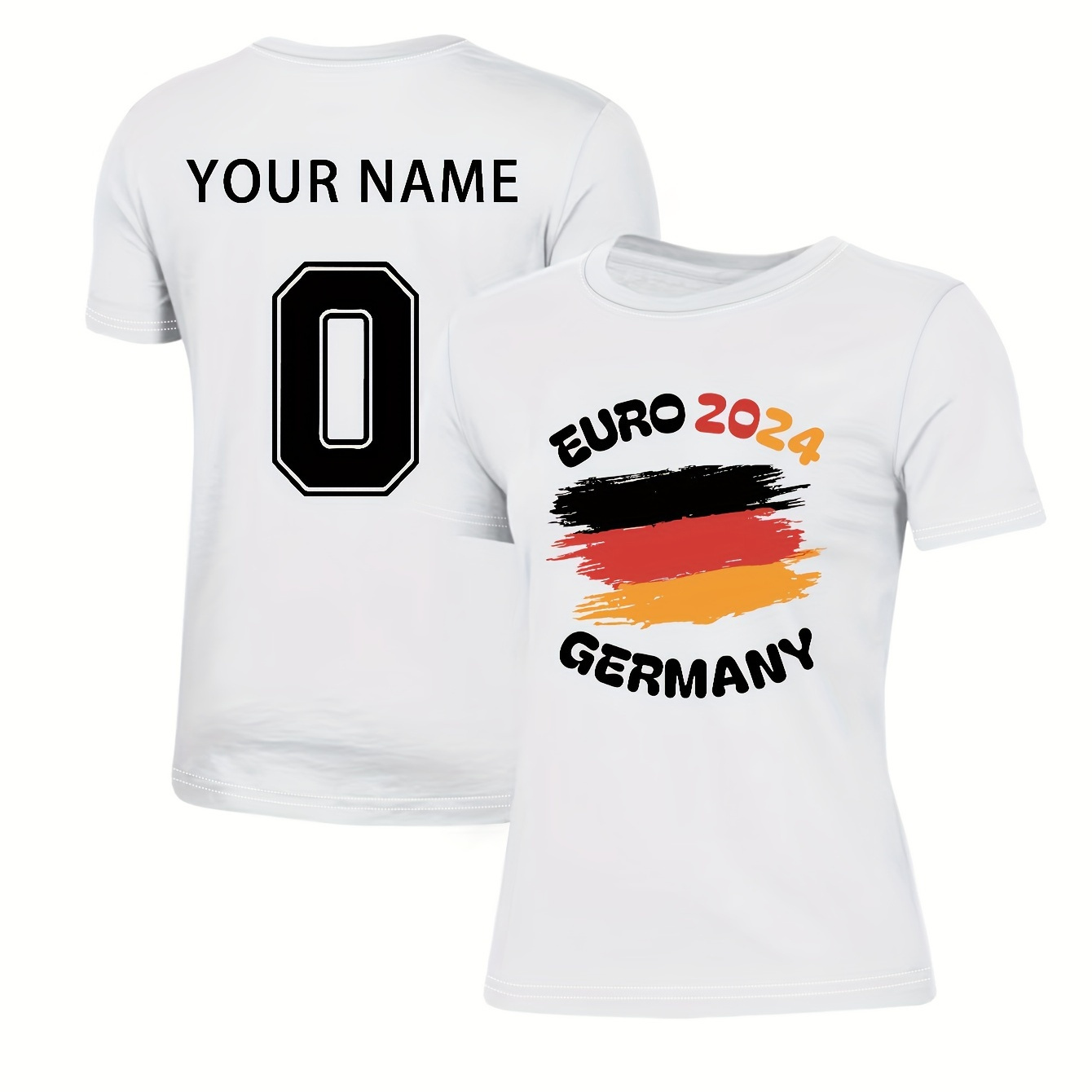

Euro Germany Customized Name & Number T-shirt, Casual Crew Neck Short Sleeve Top For Football Fans, Women's Clothing