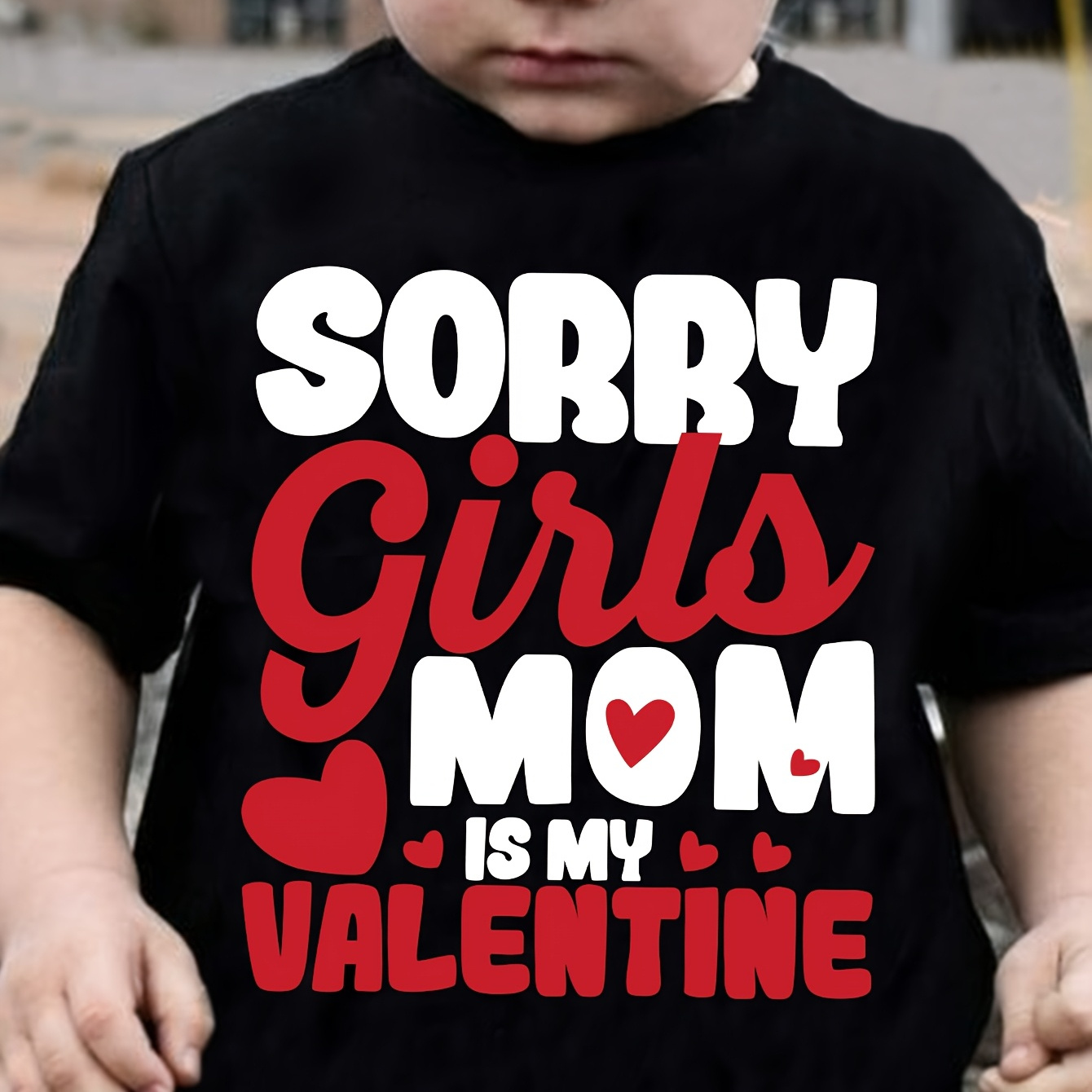 

Chicfull Boys' Valentine's Day T-shirt - " Girls Mom Is " With Letter Print, Casual Polyester Crew Neck Tee, Machine Washable - Spring/summer, Valentine's Day Outfit