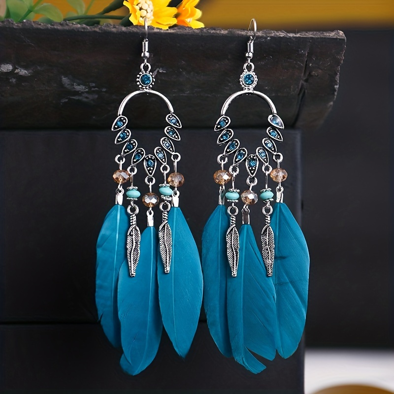 

Bohemian Vintage Feather Dangle Earrings Ethnic Style Leaf Tassel Drop Earrings Women Fashion Jewelry Accessories