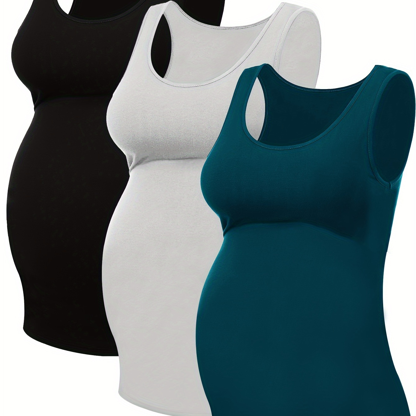 

3-piece Women's Sleeveless Solid Tank Top For Summer, Sports Casual Bottoming Sleeveless Tees