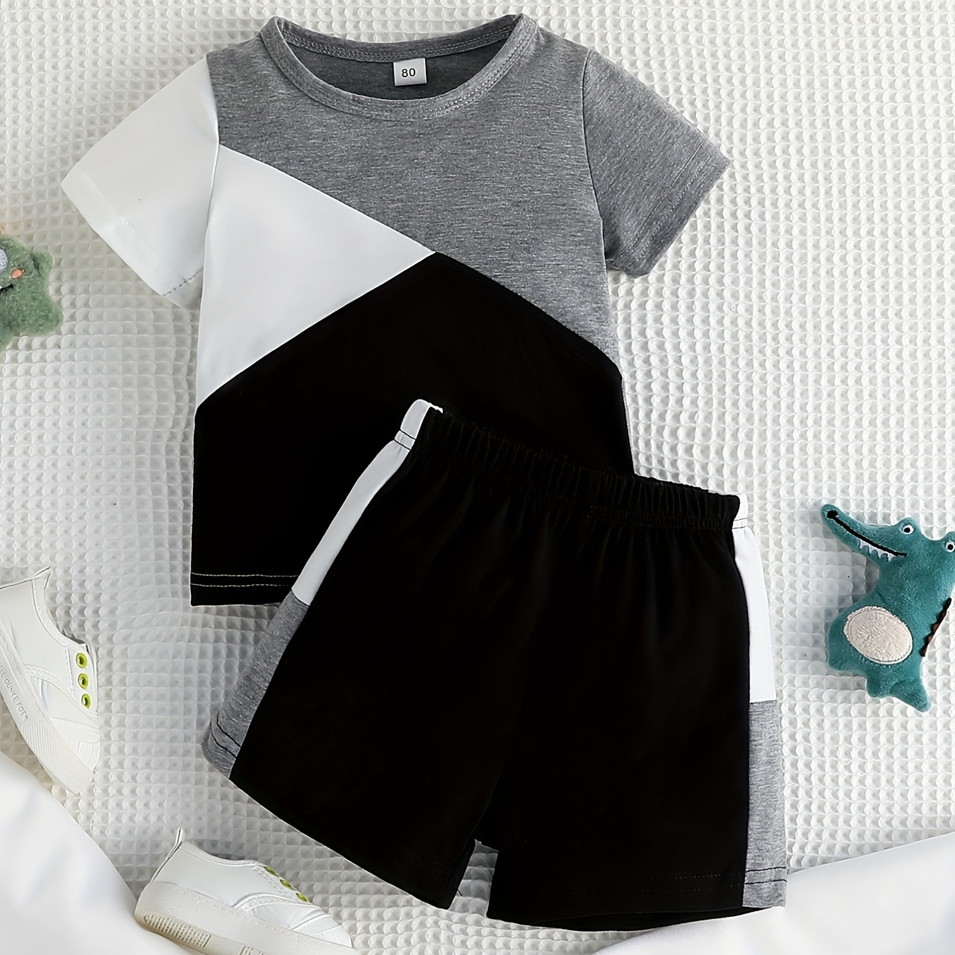 

2pcs Baby Infant Boys Casual Color Block T-shirt & Shorts Set Clothes For Summer