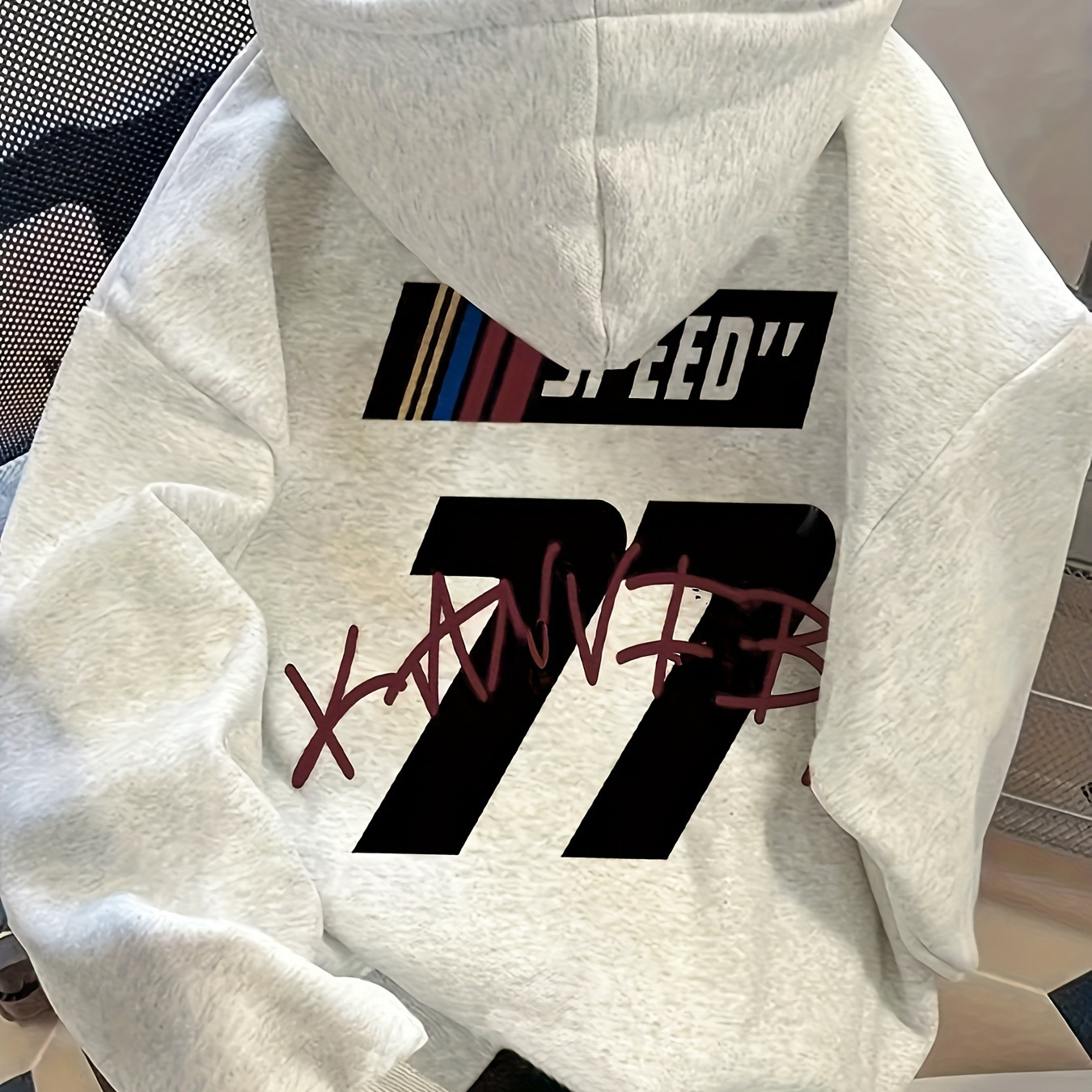 

Cozy & Stylish Fleece-lined Hoodie - "" 777 Graphic, Casual Streetwear Pullover With Pockets, Couples, Fall/, Oversized Hoodie