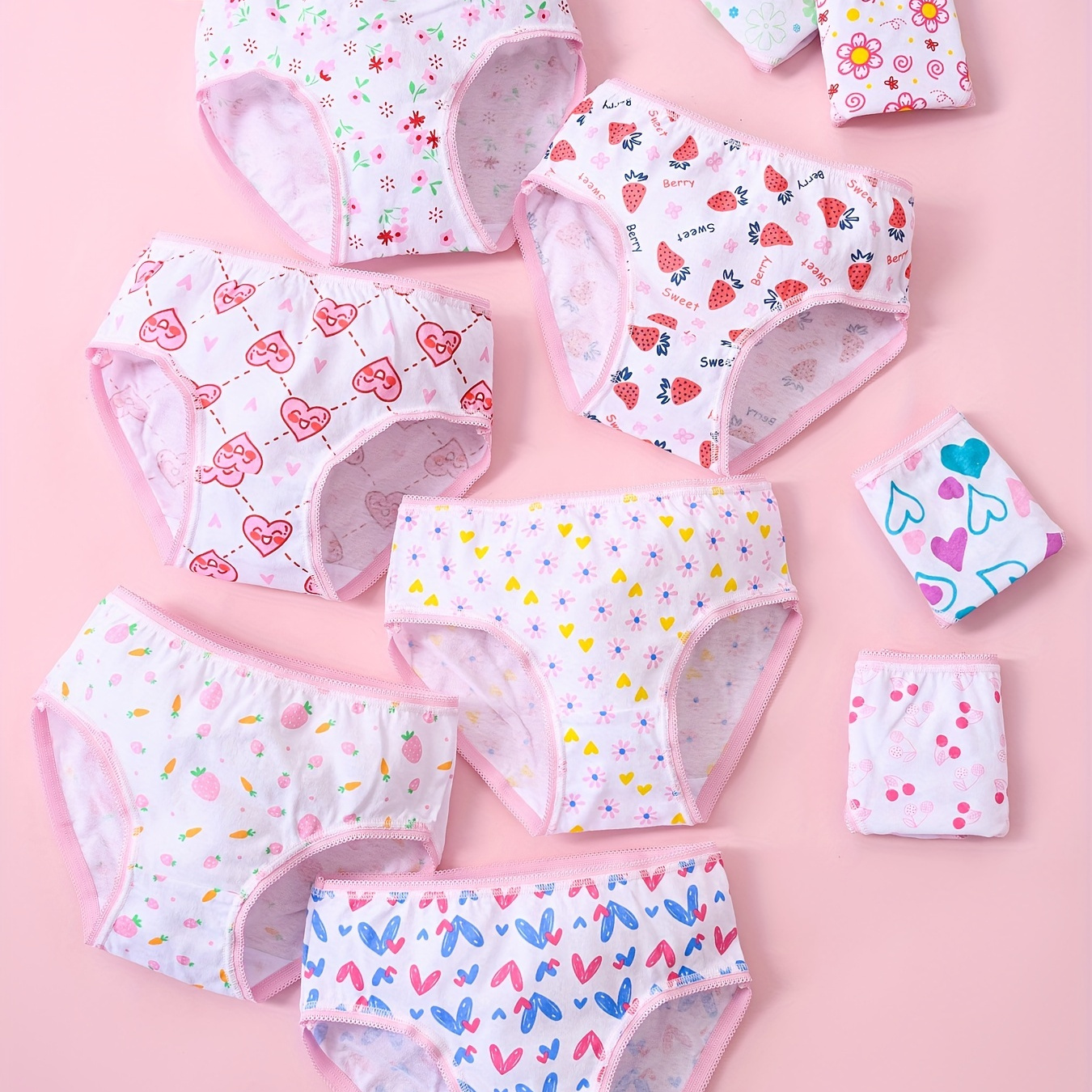 

12pcs Korean Style Girl's Cute Ditsy Flower Carrot Print Briefs, Comfortable Cotton Boxer Briefs For All Season Wearing