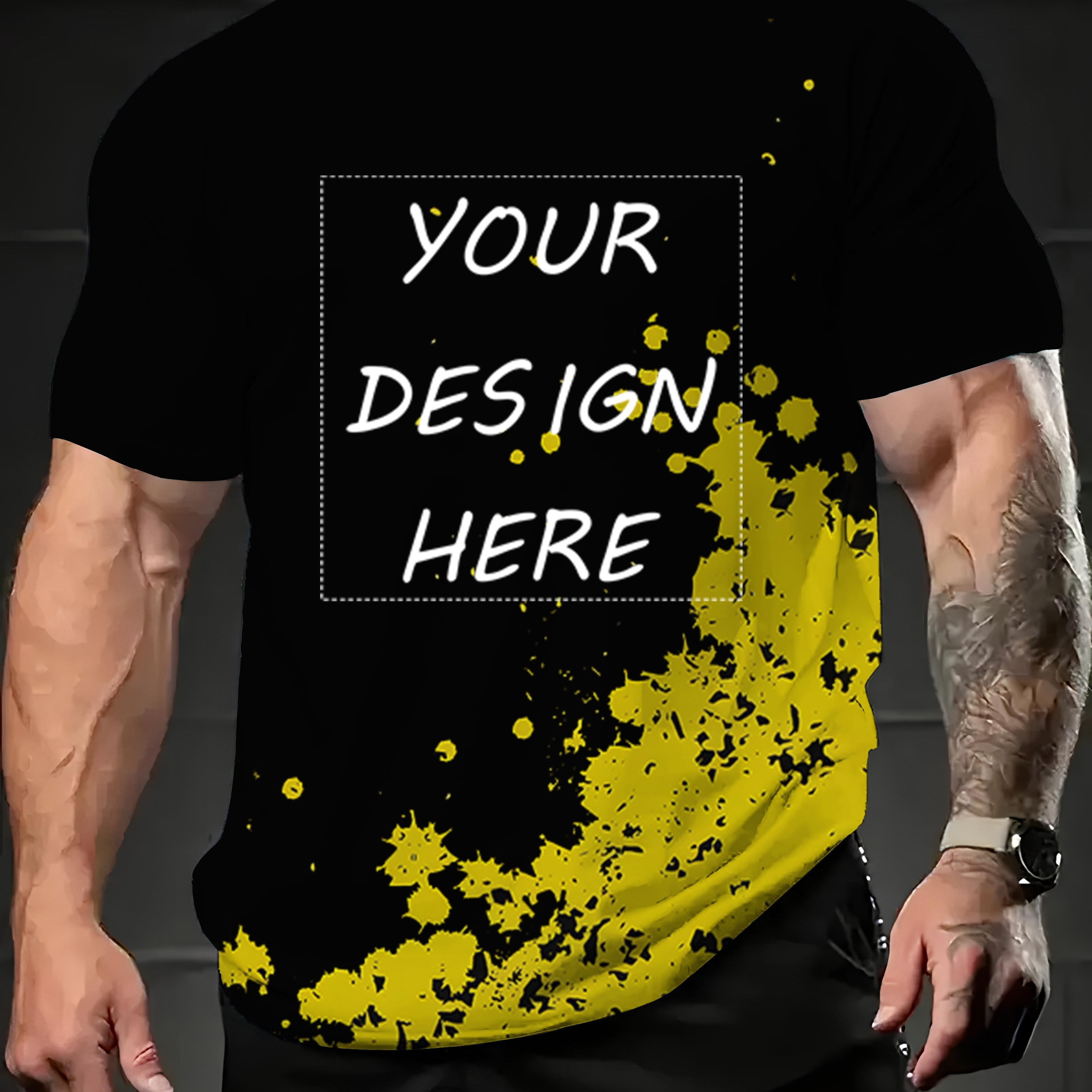 

Men's Plus Size Custom T-shirt With Vintage & Your Print, Crew Neck Short Sleeve Summer Tee