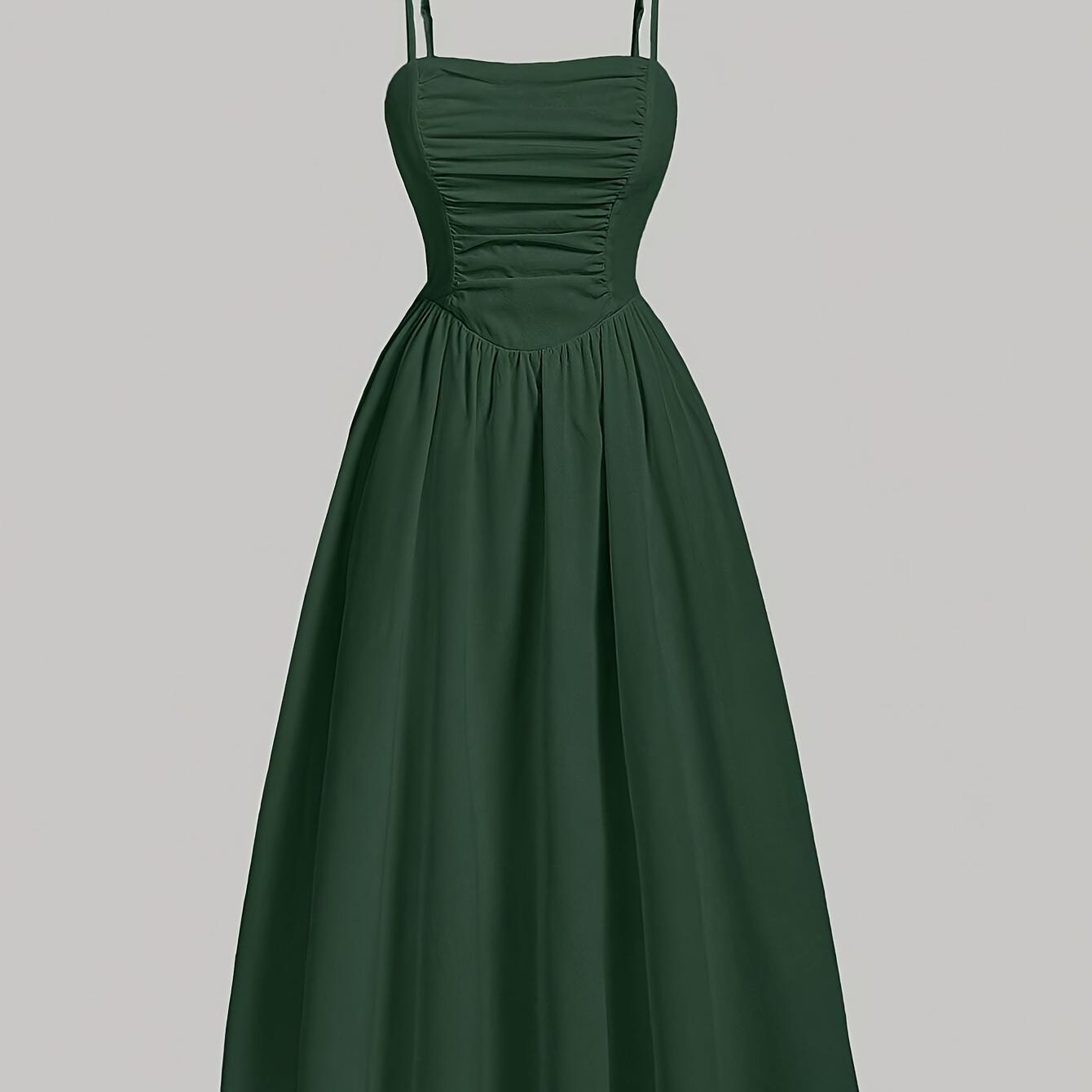 

Elegant Solid Color Polyester A-line Dress For Women, Strapless Shirred Detail, Woven Style, Adult - Green