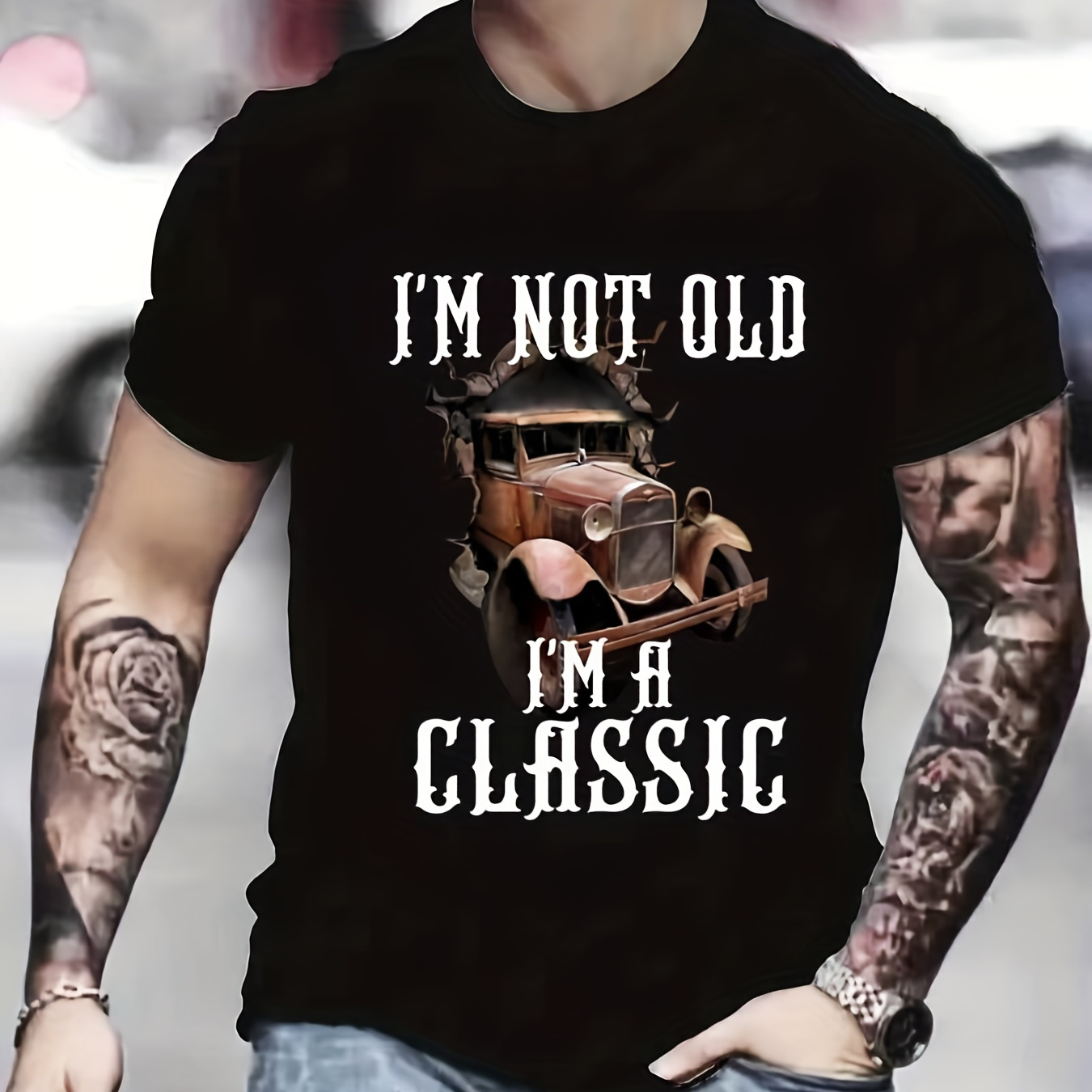 

I'm Not Old I'm Classic Letter Graphic Print Men's Creative Top, Casual Short Sleeve Crew Neck T-shirt, Men's Clothing For Summer Outdoor