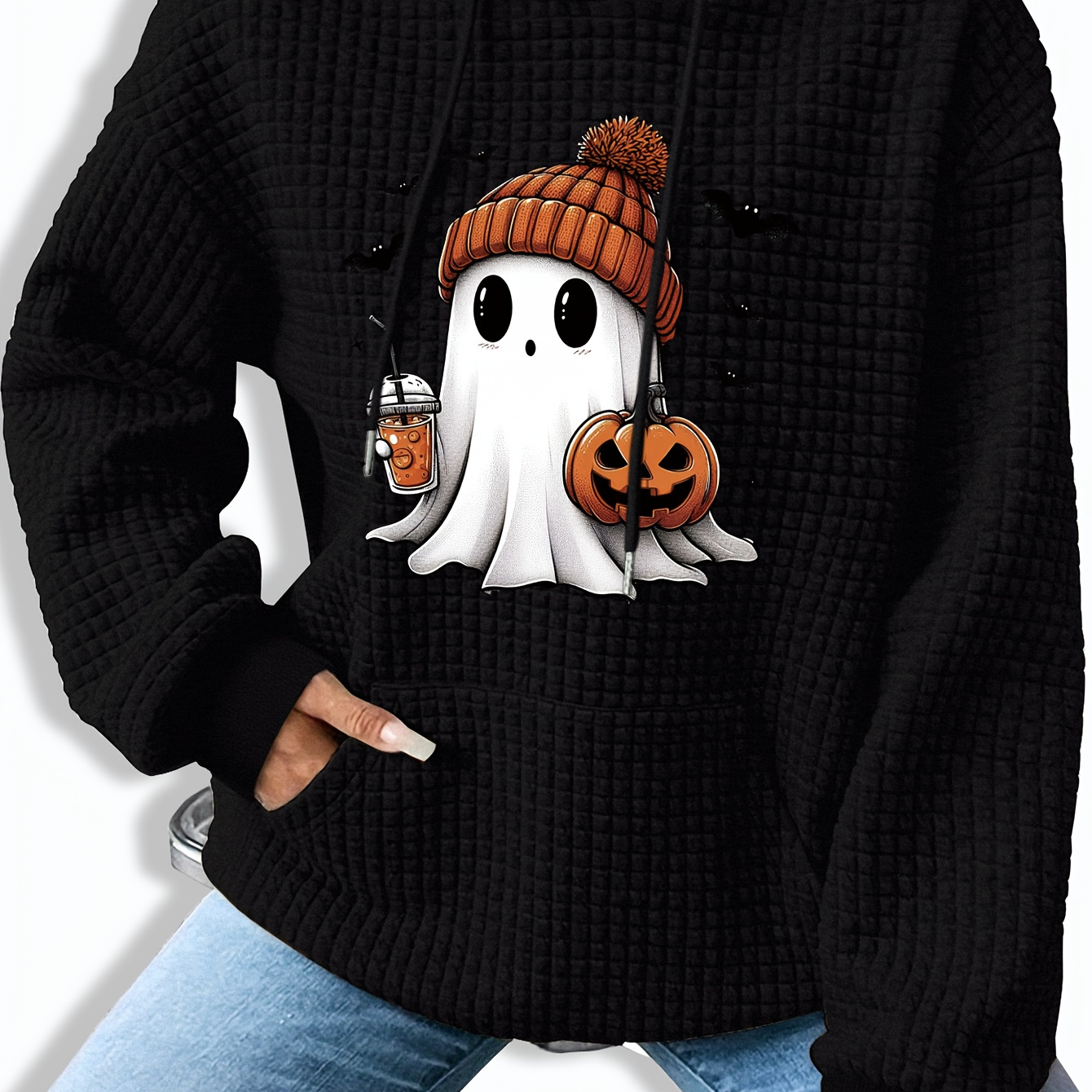 

Women's Halloween & Pumpkin Print Hoodie, Casual Knit Polyester Sweatshirt With Kangaroo Pocket, Long Sleeve Drawstring Hooded Top For Fall/winter