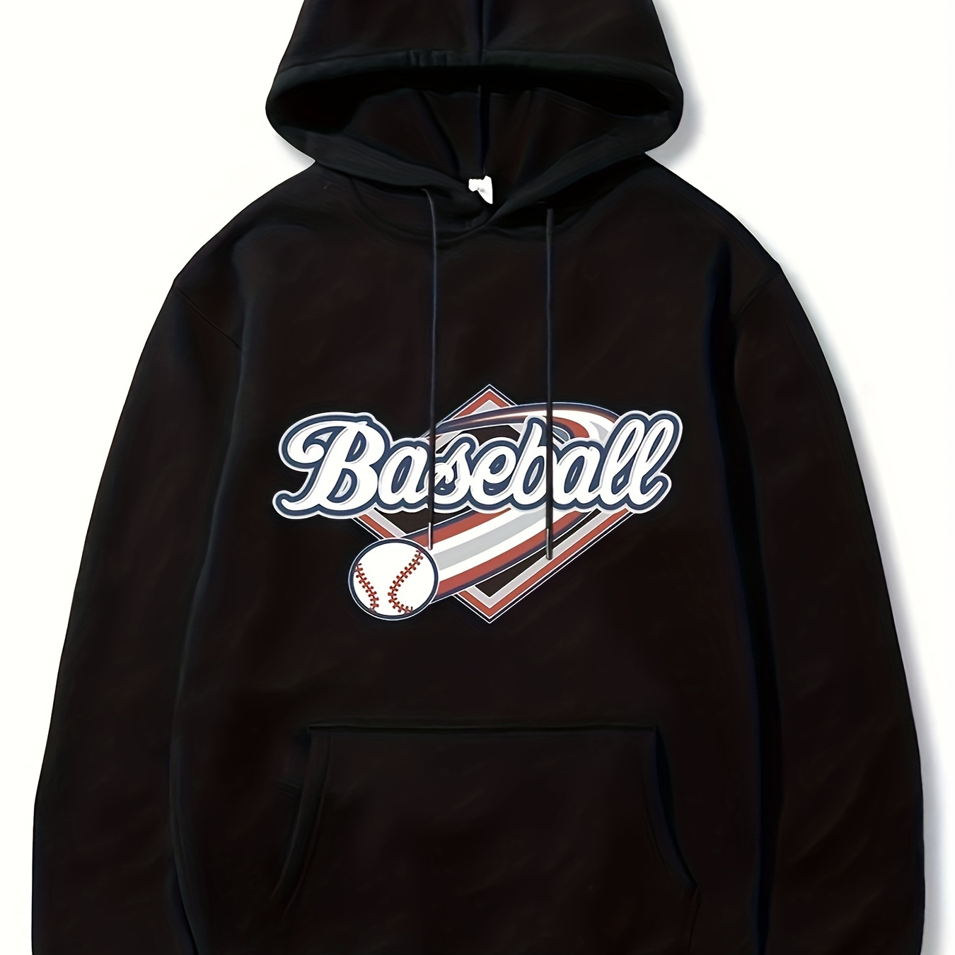 

Baseball Print Hoodie With Kangaroo Pocket, Men's Casual Stretch Pullover Hooded Sweatshirt
