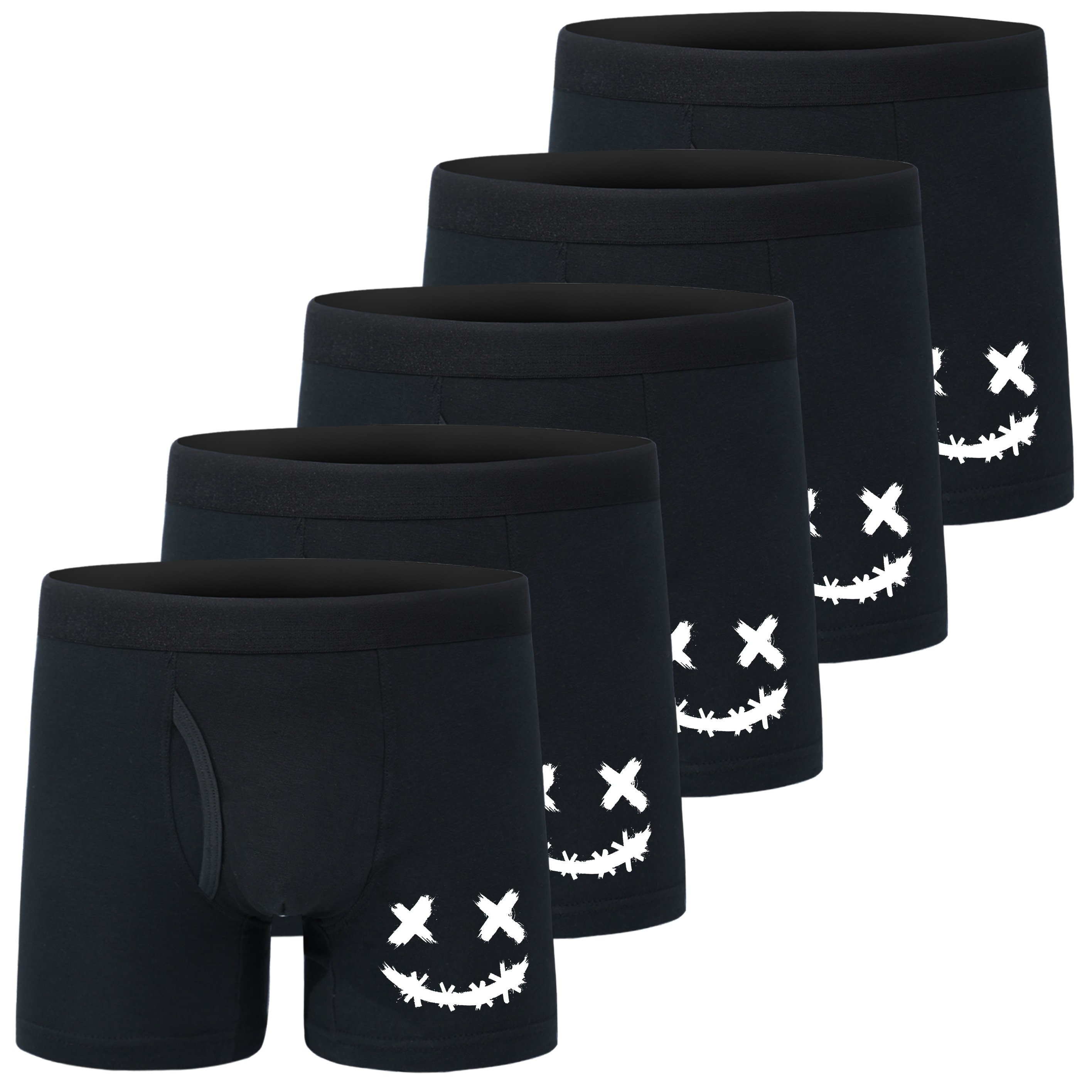 

5 Pcs Boy's Cotton Smile Face Briefs, Comfortable Breathable Underwear