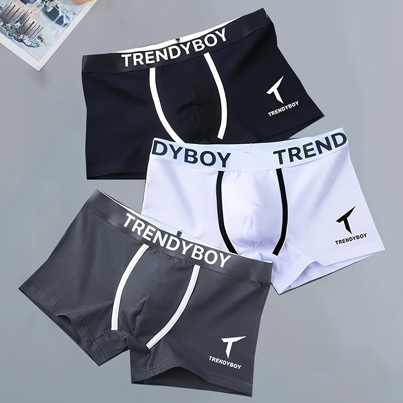 

3pcs Men's Solid Color Boxer Briefs, Stylish Letter Print Breathable Comfy Boxer Trunks, Elastic Sports Shorts, Men's Casual Underwear For Daily Wear