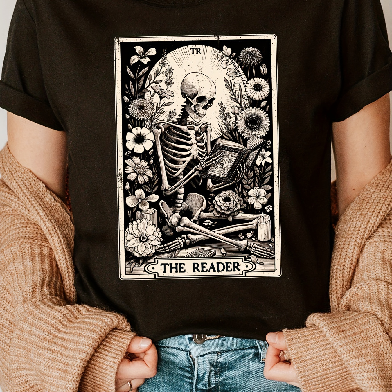 

Skull Print Crew Neck T-shirt, Casual Short Sleeve T-shirt For Spring & Summer, Women's Clothing