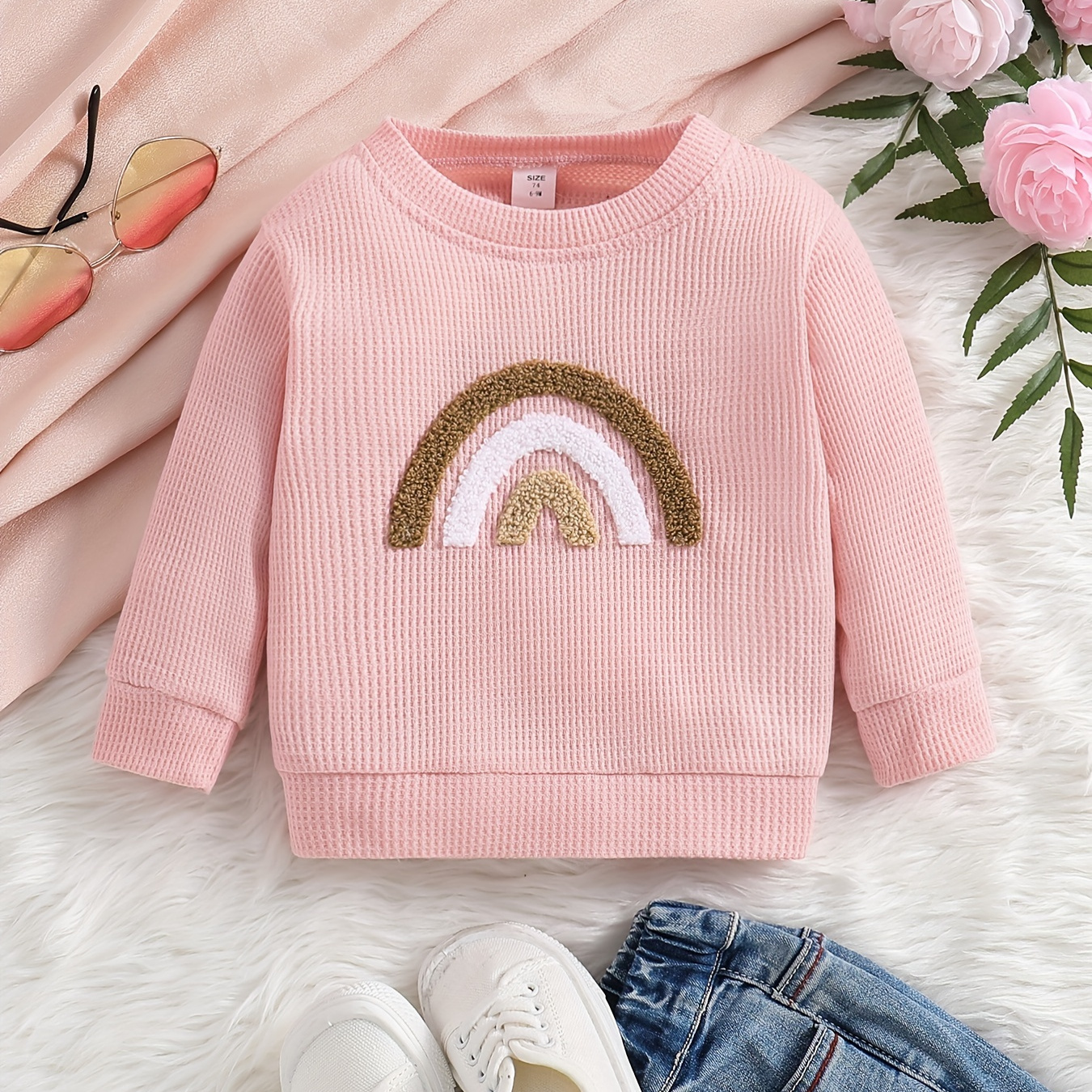 

Baby Boys Girls Long Sleeve Towel Embroidery Sweatshirt Baby Top T-shirt For Spring And Autumn