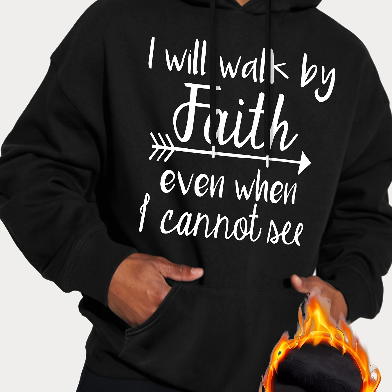 

I Will Walk By Faith Over When I Can Not See Pattern Print Men's Pullover Round Neck Long Sleeve Hooded Sweatshirt Pattern Loose Casual Top For Autumn Winter Men's Clothing As Gifts