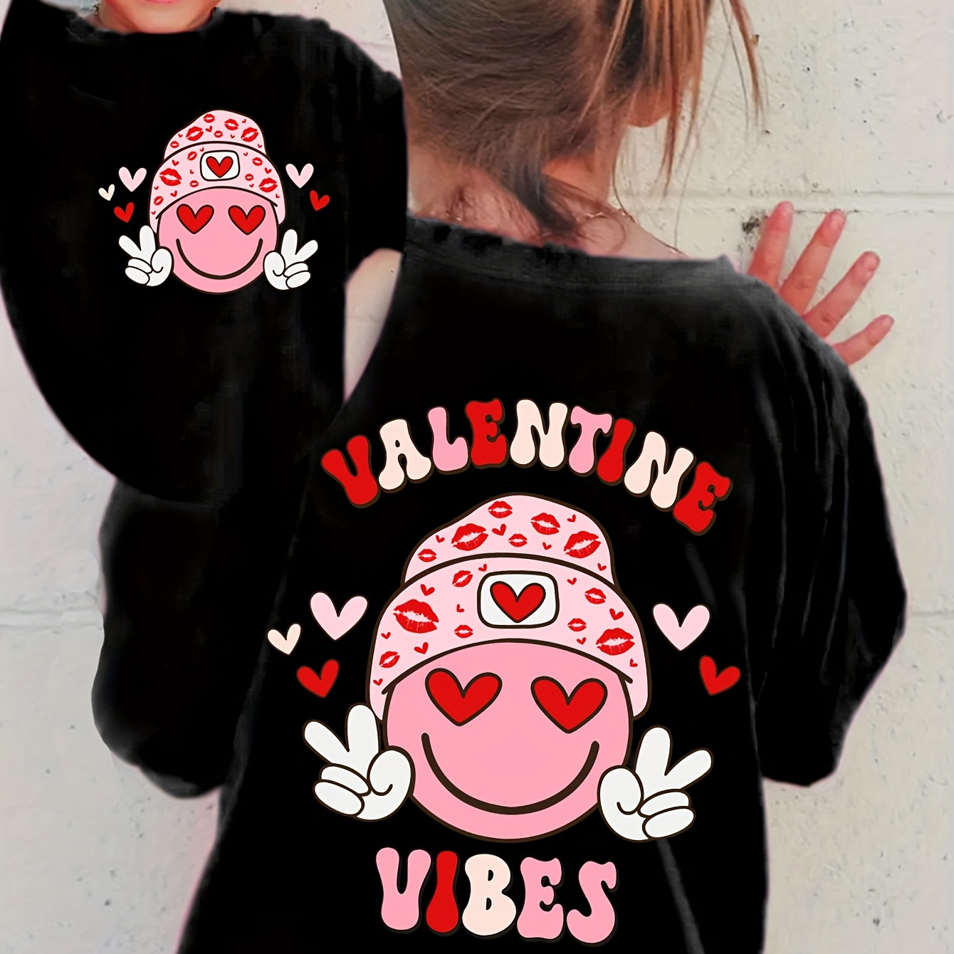 

Chicfull Girls' Valentine's Day T-shirt - Double-sided Print, Casual Fashion Tee, 100% Polyester, Machine Washable