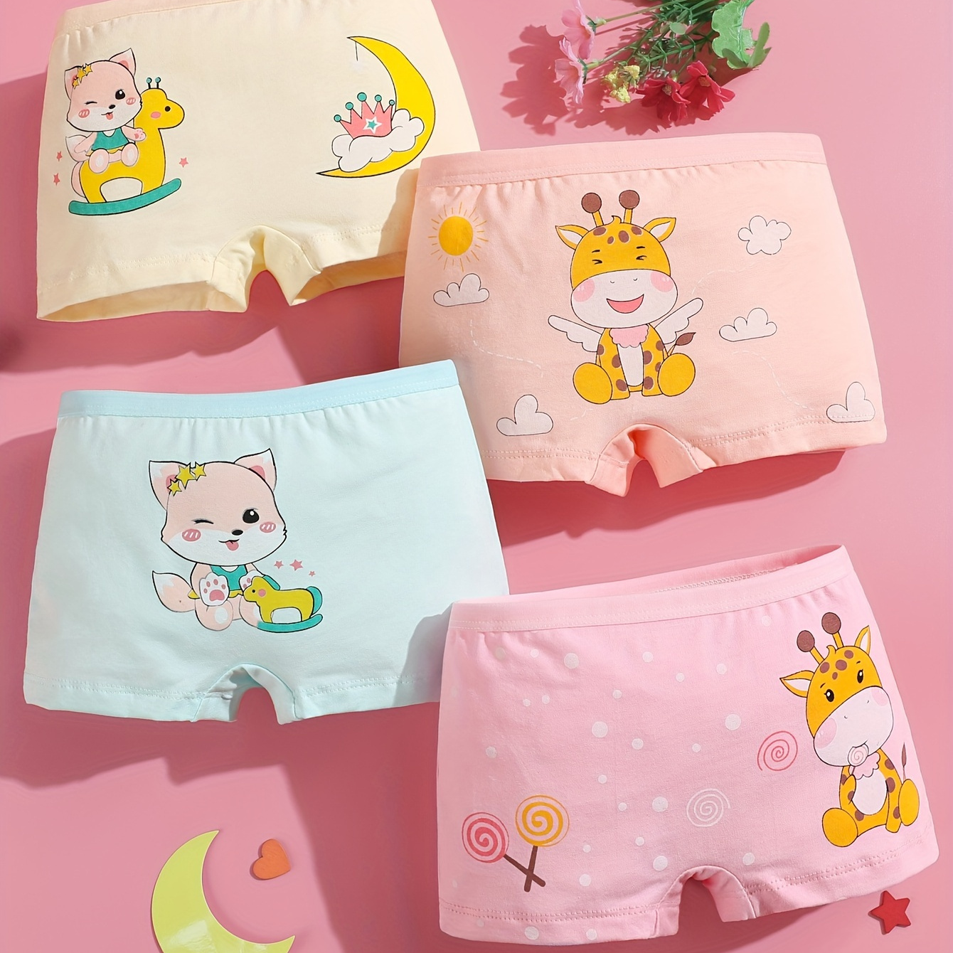 

4pcs Soft ' Boxer Briefs With Adorable Animal Motifs - Comfortable & Breathable Undergarments