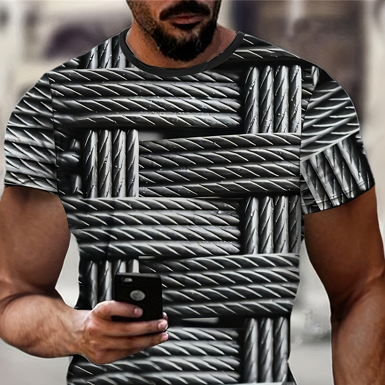 

Men's 3d Geometric T-shirt, Casual Short Sleeve Crew Neck Tee, Men's Clothing For Summer Outdoor