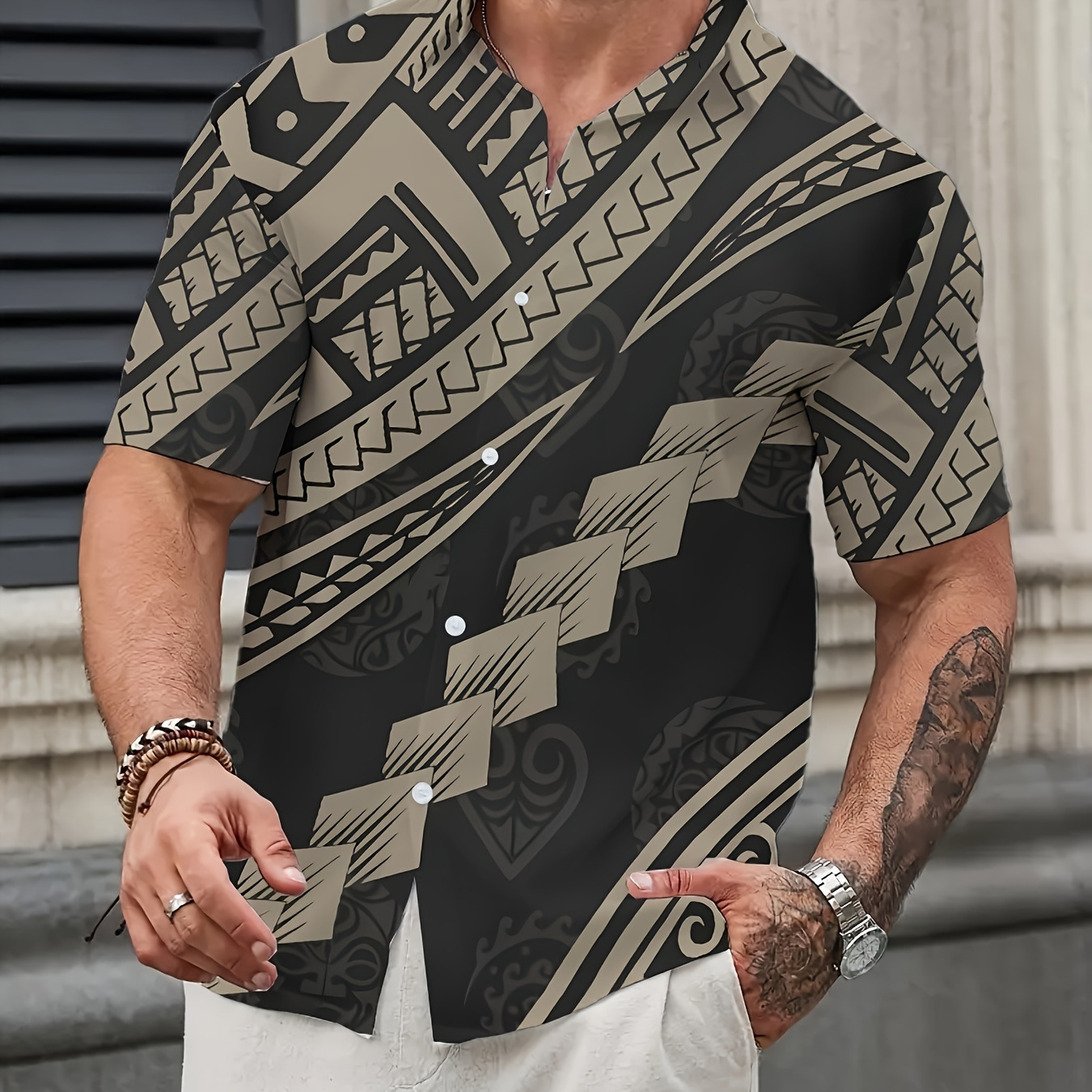 

Men's Summer Hawaiian Shirt - Casual Short Sleeve With 3d Print, Button-up Collar, Polyester - Vacation