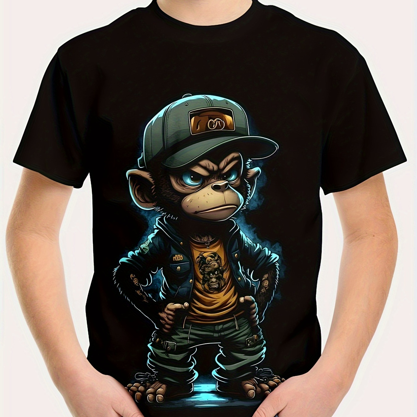

Cool Monkey 3d Print Tee Tops, Boy's Round Neck Casual Short Sleeve Comfortable Soft Versatile T-shirt