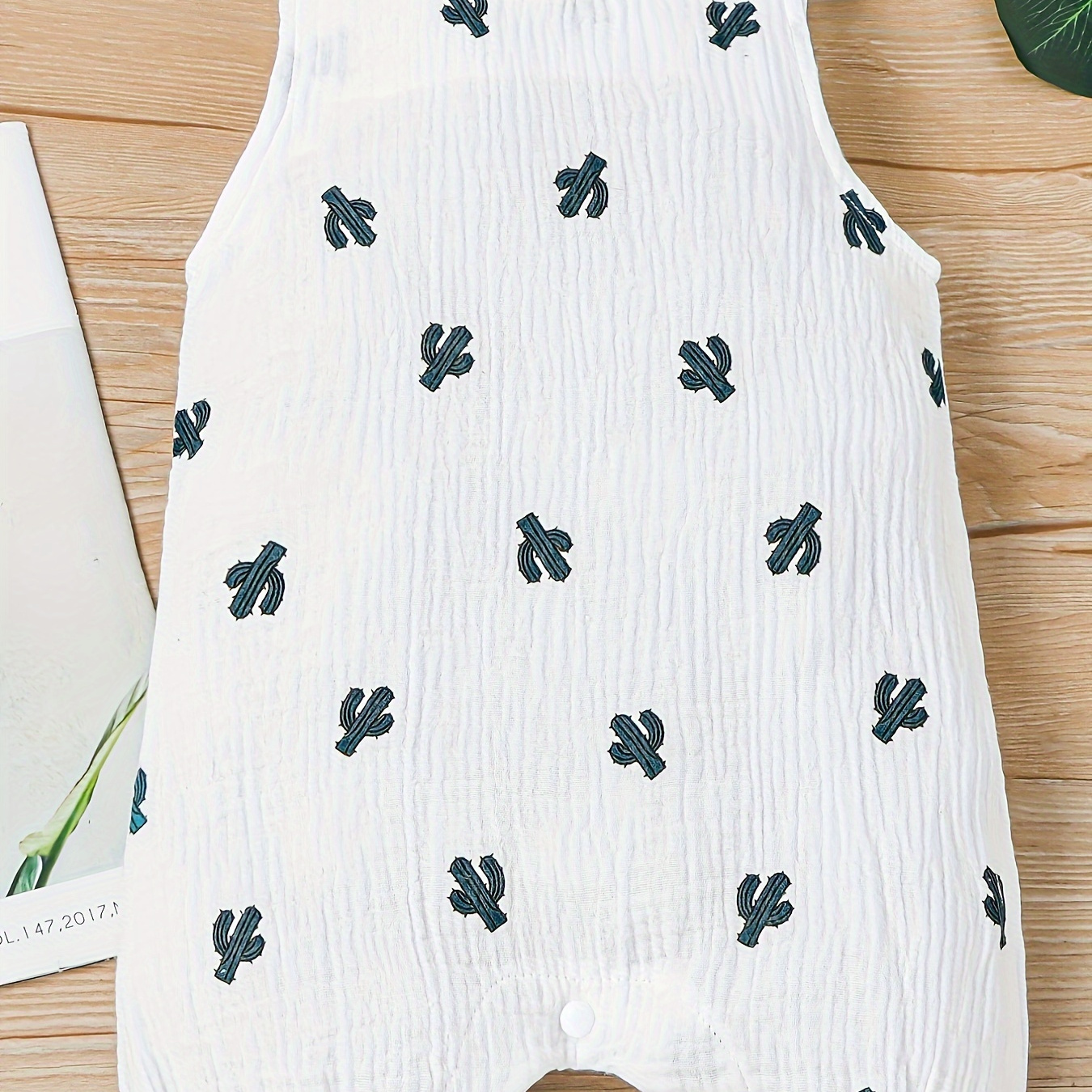 

Infant's 100% Cotton Muslin Cactus Allover Print Bodysuit, Comfy Sleeveless Onesie, Baby Boy's Clothing