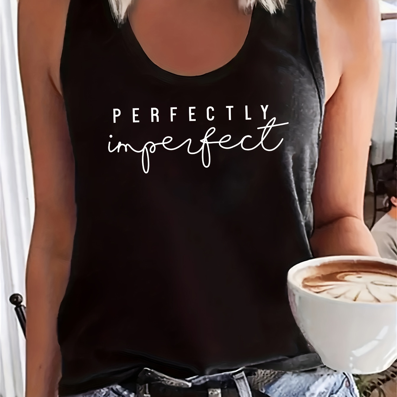 

Perfectly Letter Print Knitted Tank Top, Sleeveless Casual Top For Summer & Spring, Women's Clothing