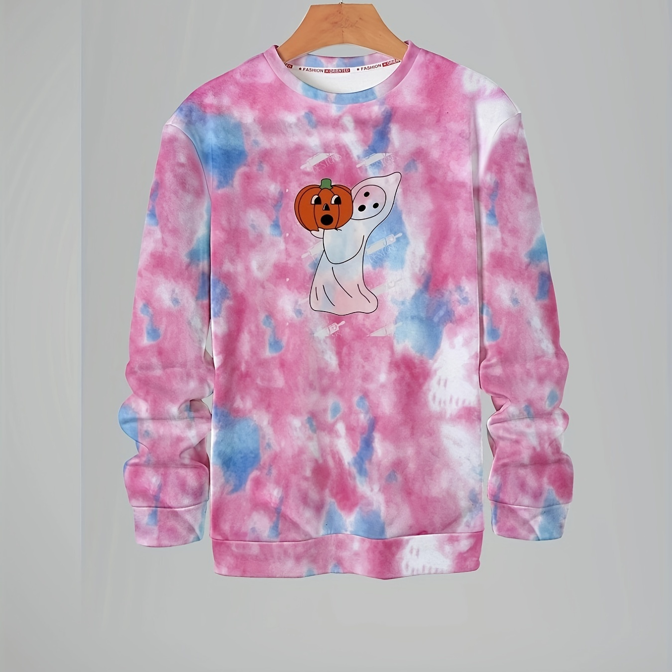 Halloween Ghost Pattern Tie Dye Crew Neck Sweatshirt Mens Casual