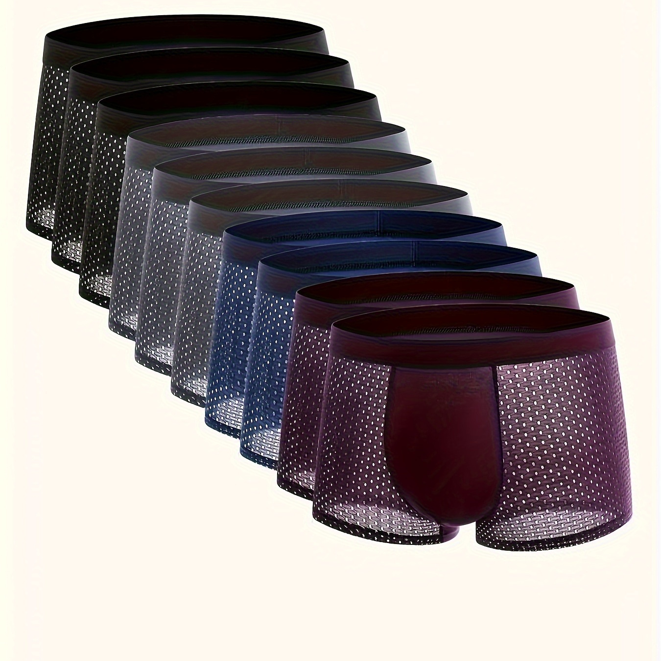 

Lot de 10 boxers de performance pour hommes avec un tissu en polyester respirant et absorbant l'humidité, en mesh contrasté - Couleur unie avec une taille élastique