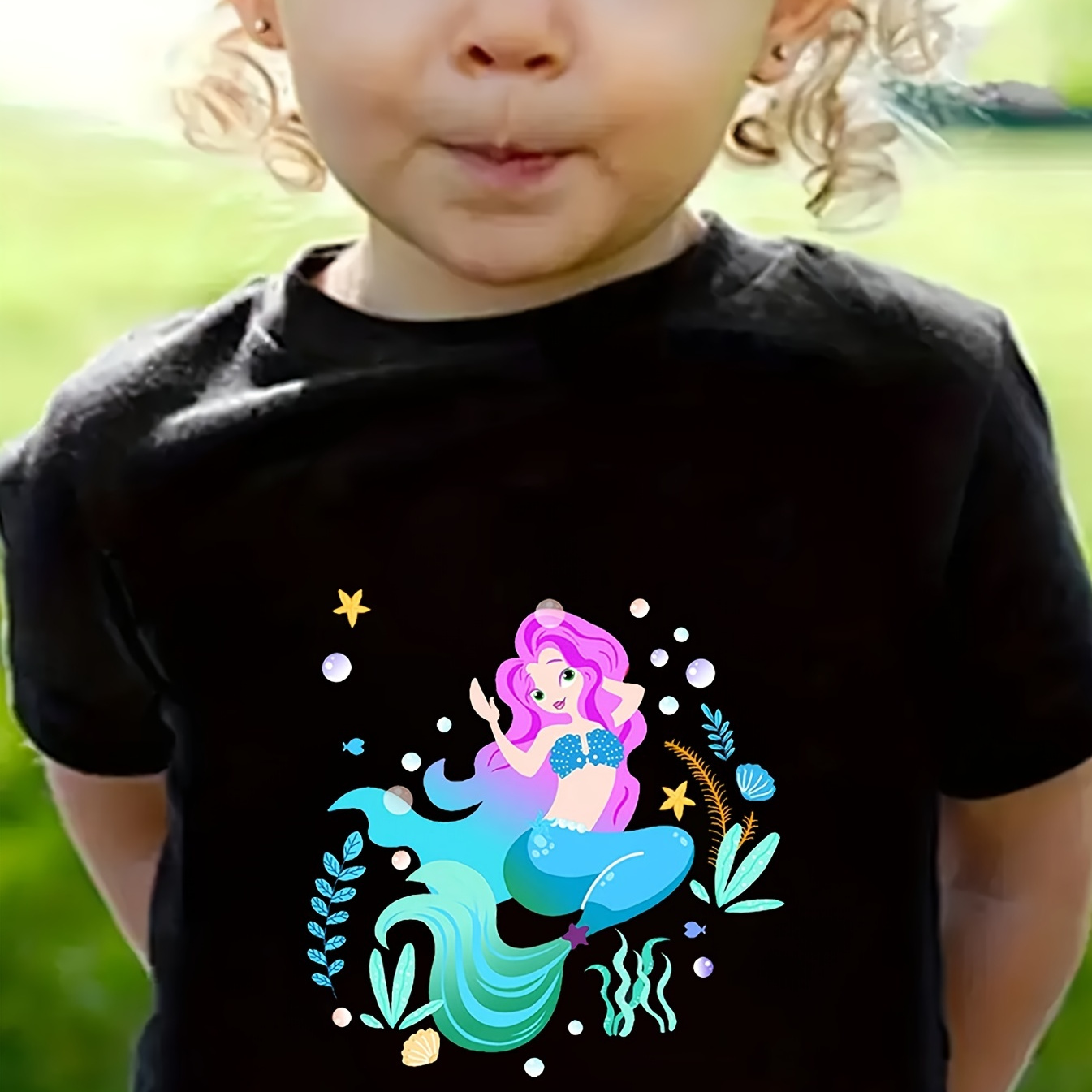 

Cute Cartoon Mermaid Graphic T-shirt Girls Casual Short Sleeve Tees Summer Clothes Gift