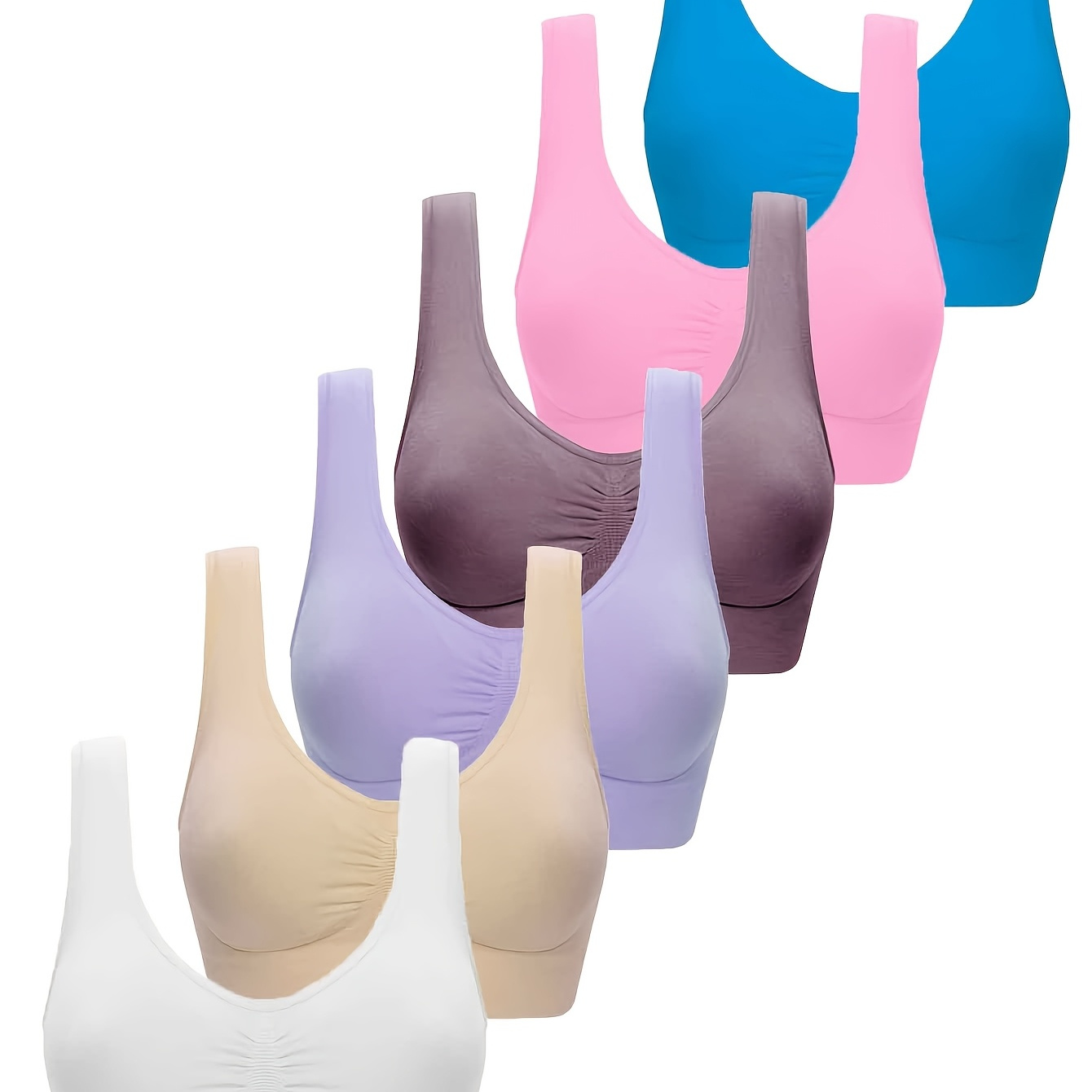 

6pcs Women' Bras - Seamless, Breathable Nylon & Elastane , Non-see-through, Solid Color, Knit Fabric