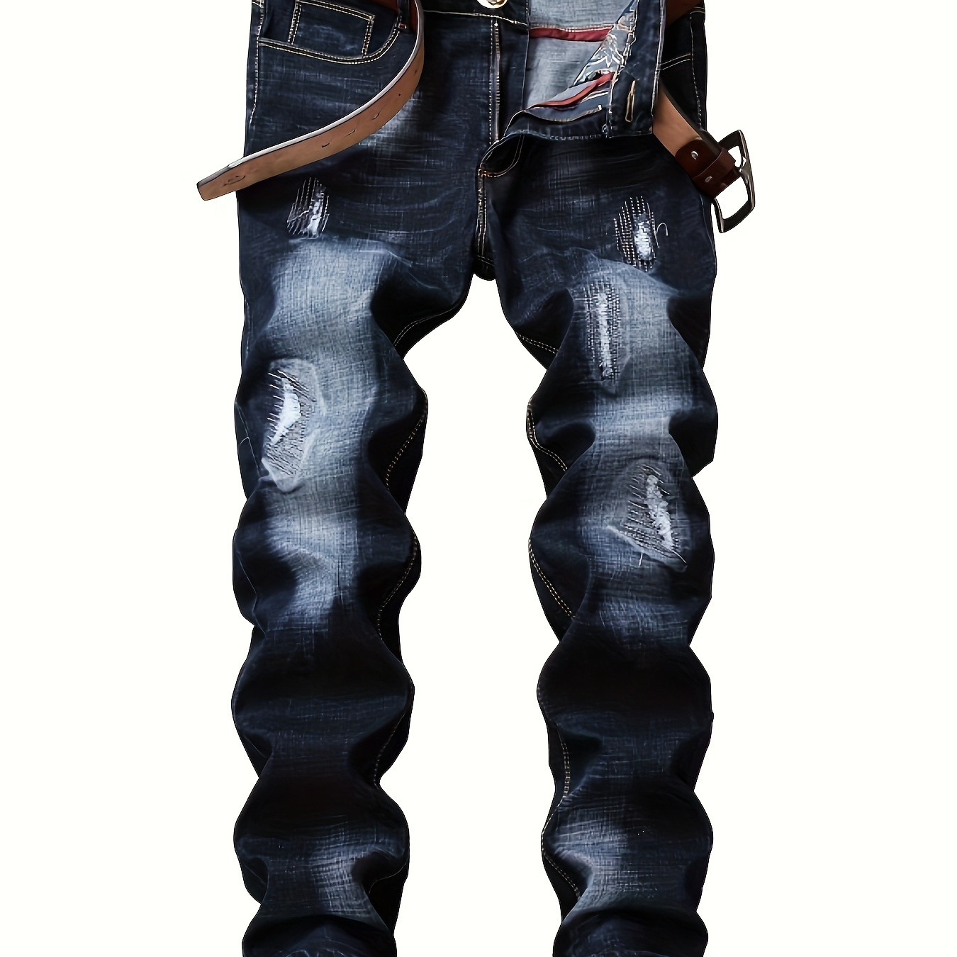 

Men's Solid Color Denim Pants For Spring Fall, Trendy Casual Jeans For Males