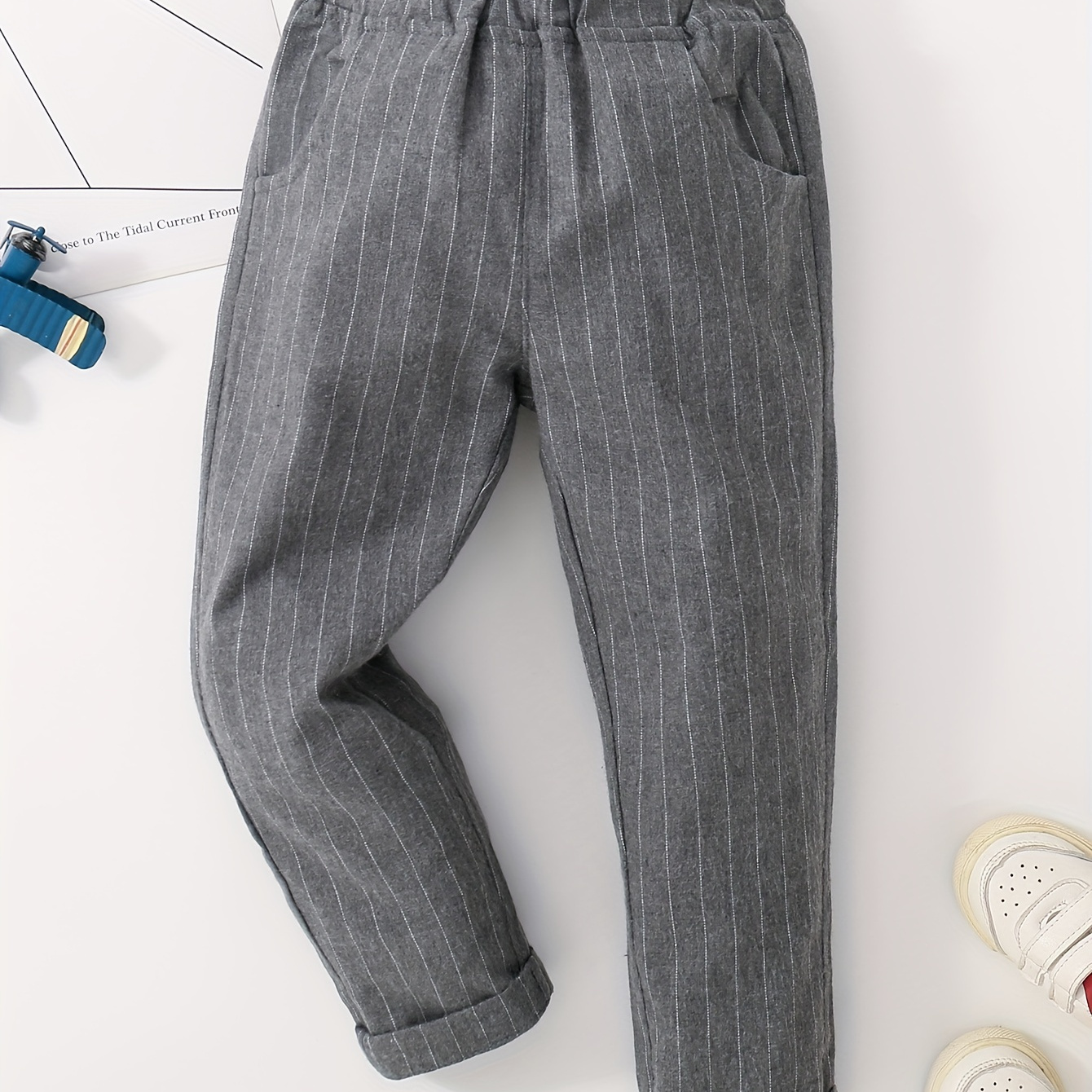 TEMU Boys Spring/autumn Casual Striped Trousers With Pockets, Suitable For Daily Wear