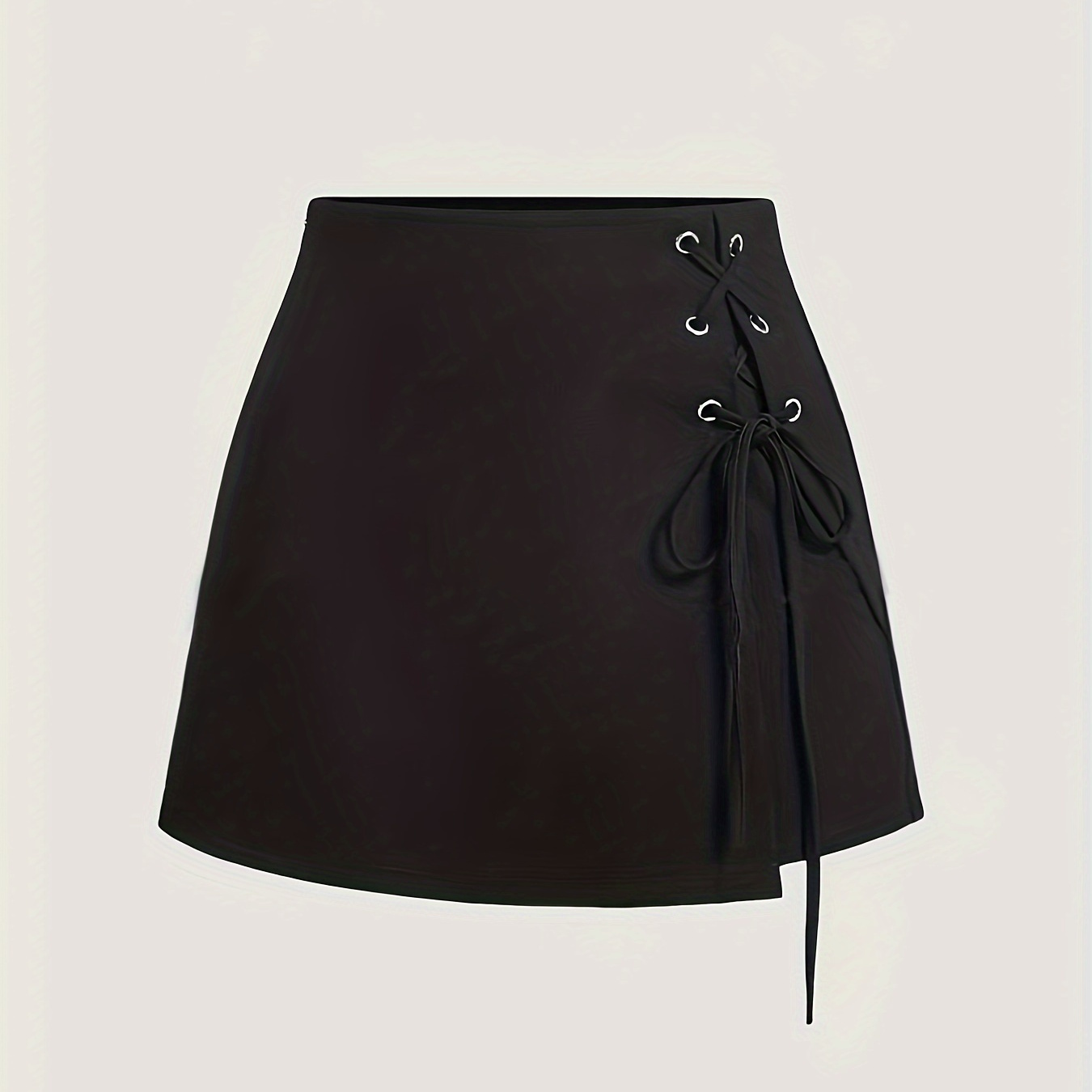 

Grommet Strappy Asymmetrical Hem Skort, Elegant High Waist Short Style Back Skort, Women's Clothing