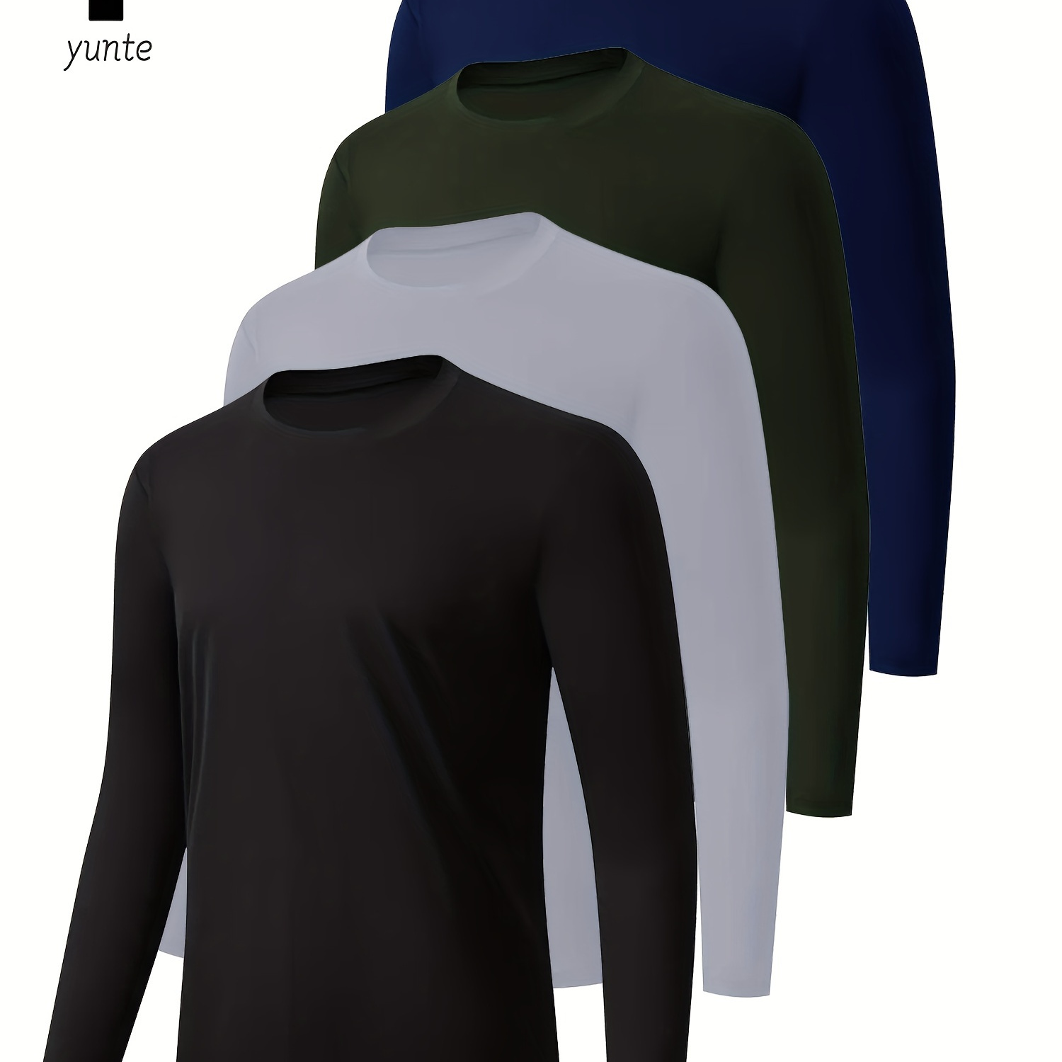 

4-pack Men's Athletic Long Sleeve T-shirts, Quick-dry, Breathable, Fitness Workout Tops, Casual Outdoor Sports Shirts, Slimming Gym Wear, Polyester Knit, Regular Fit, Solid Color, /green/blue